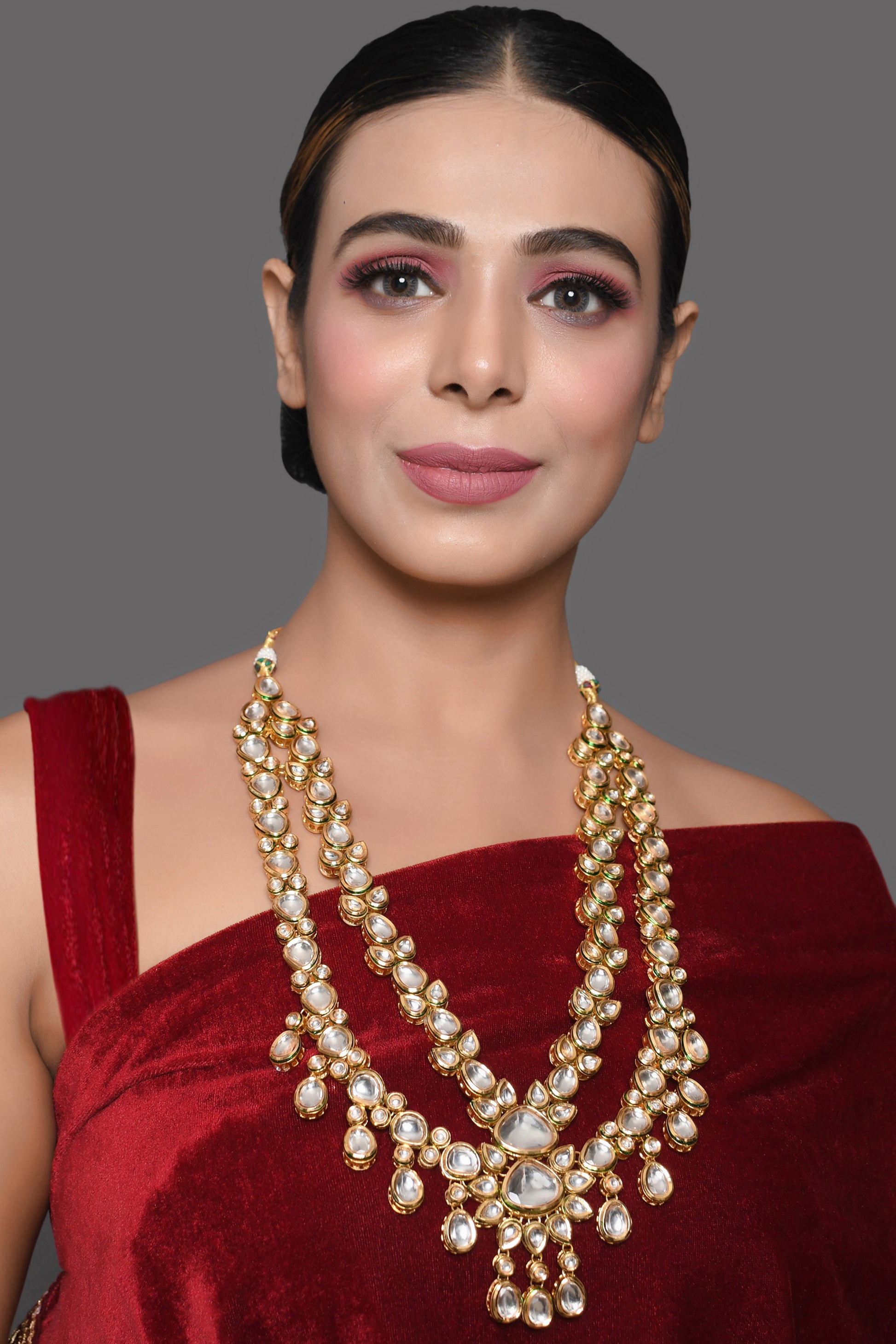 Gold Plated Long  Kundan Statement Necklace
