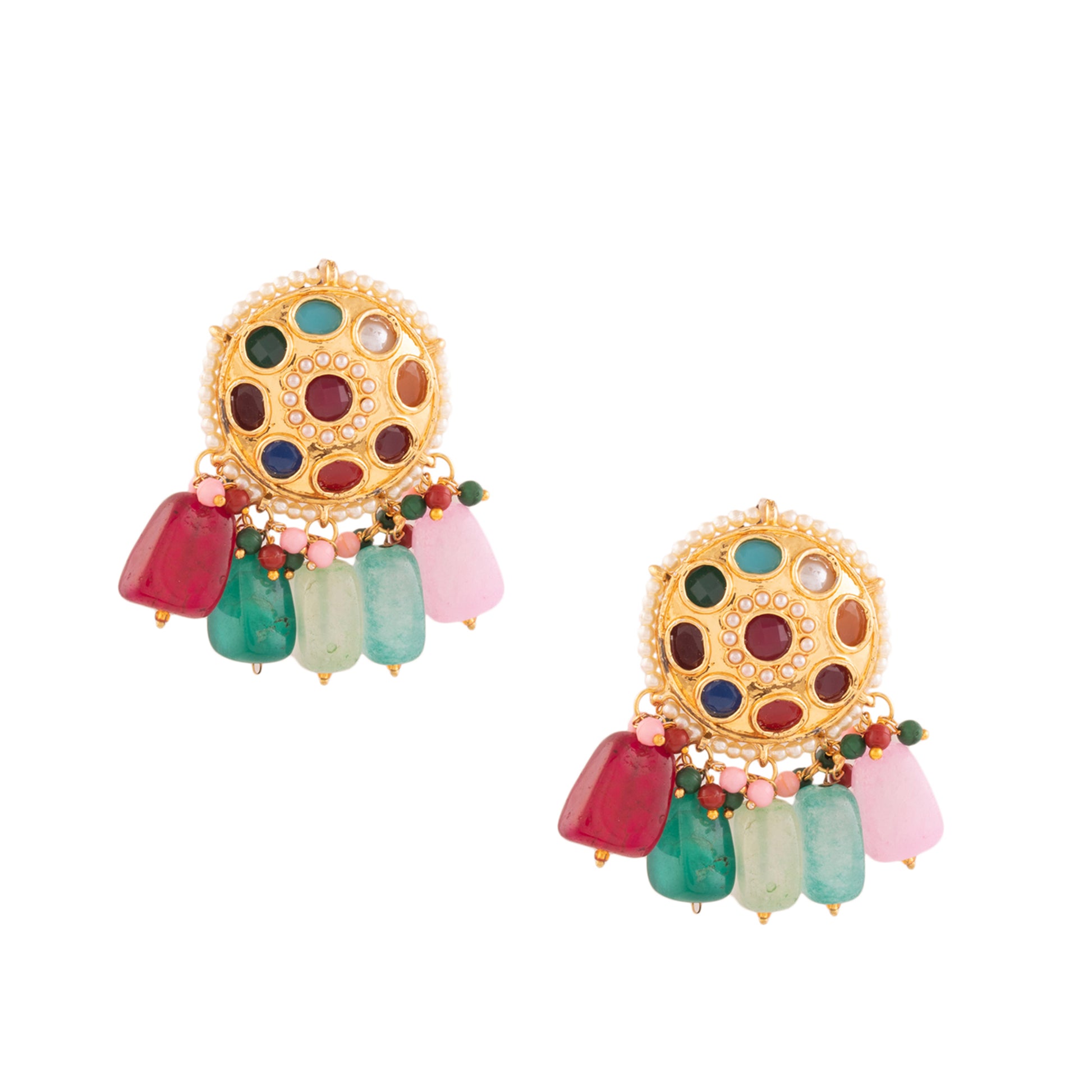 Gold-toned Navratna Kundan Earrings
