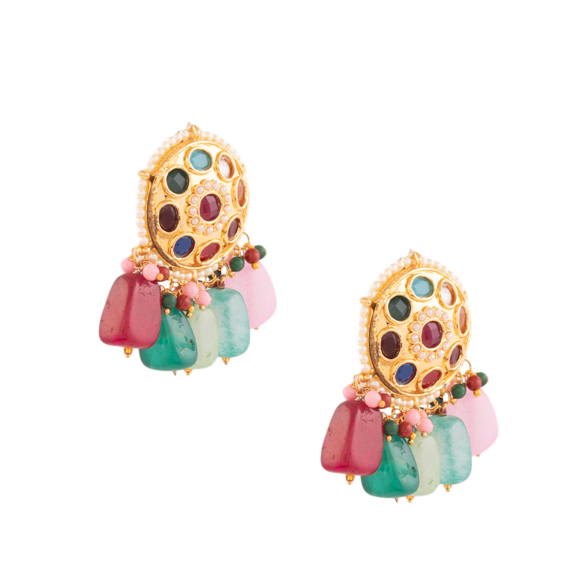 Gold-toned Navratna Kundan Earrings