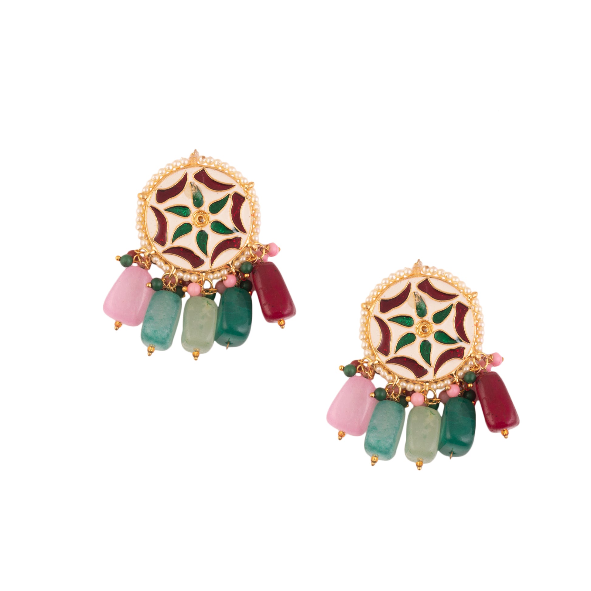 Gold-toned Navratna Kundan Earrings