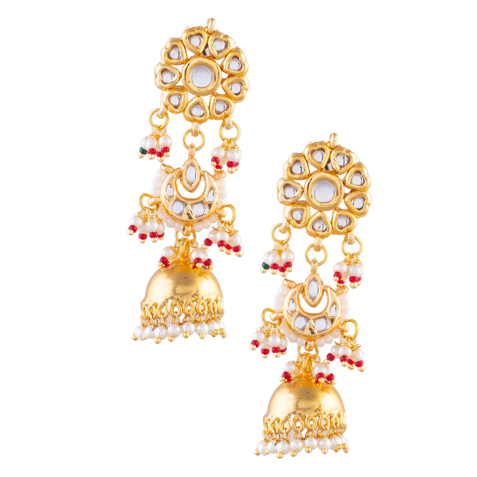 Gold-toned Kundan Pearl Jhumka Earrings