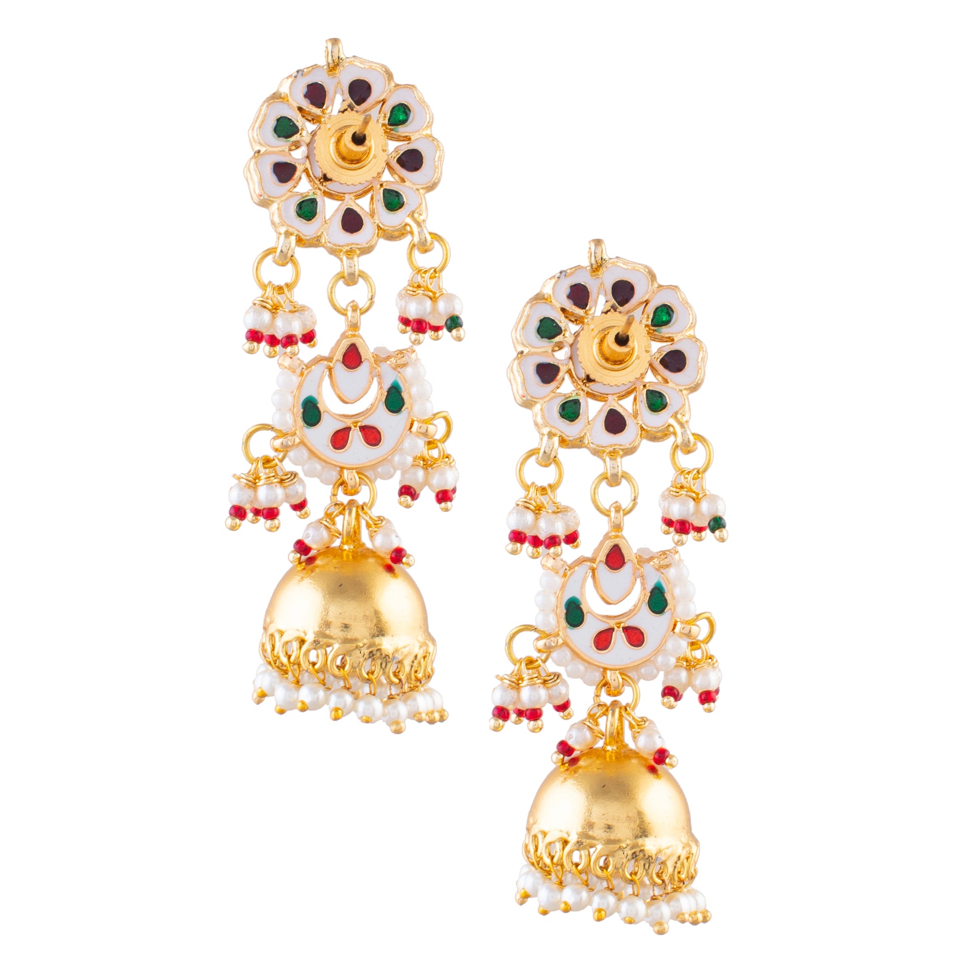 Gold-toned Kundan Pearl Jhumka Earrings
