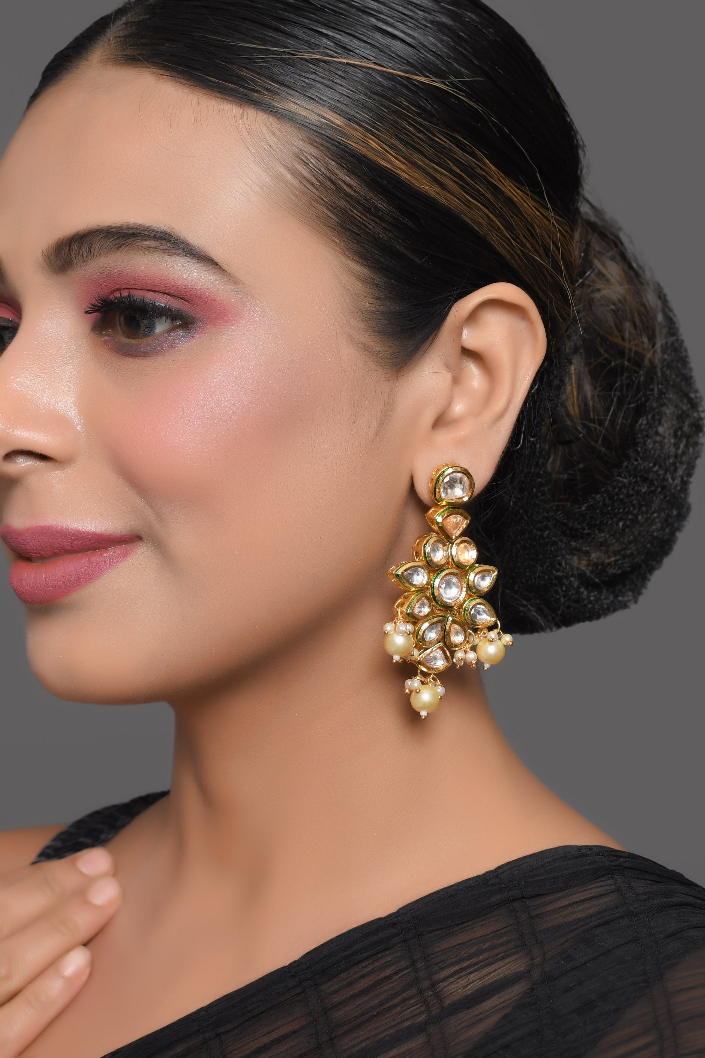 Elegant Kundan Pearl Drop Earrings