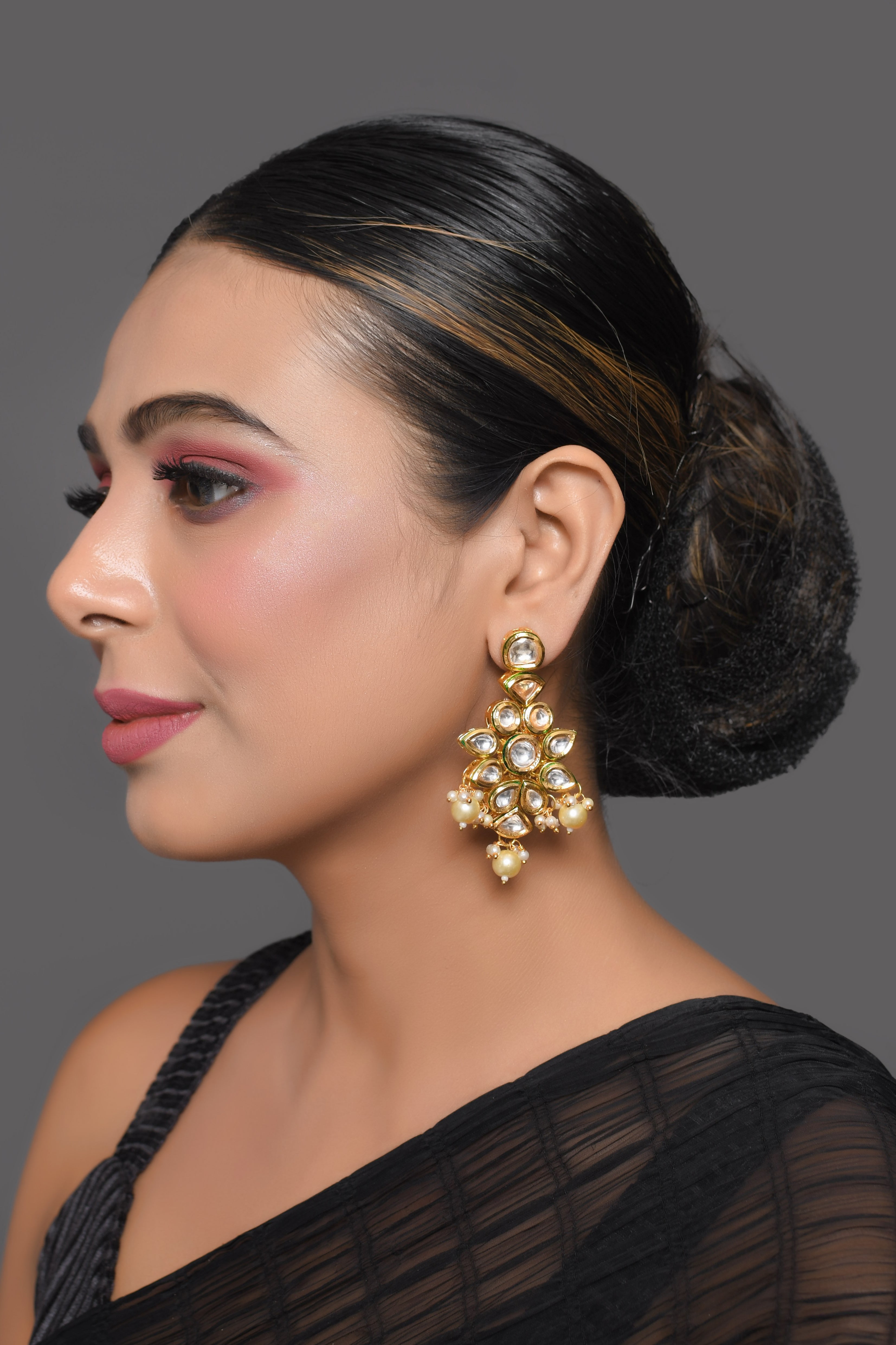 Elegant Kundan Pearl Drop Earrings