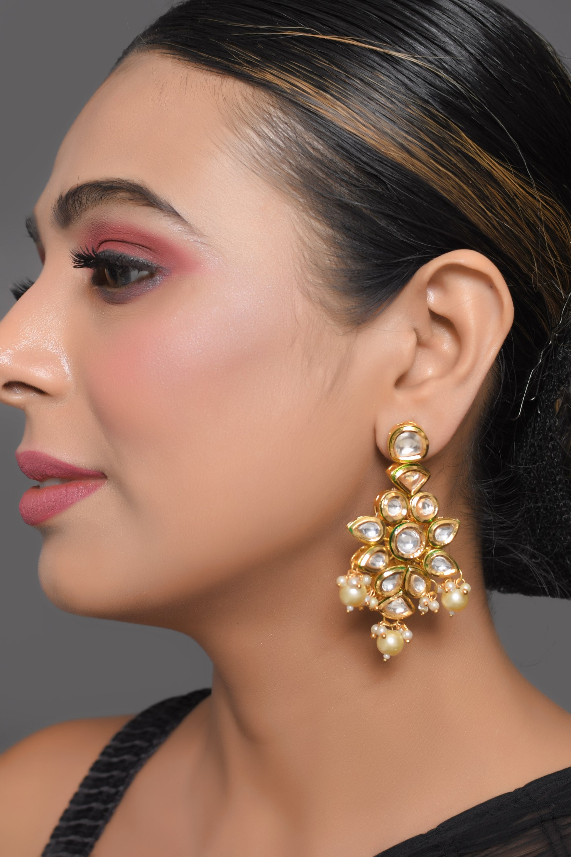 Elegant Kundan Pearl Drop Earrings