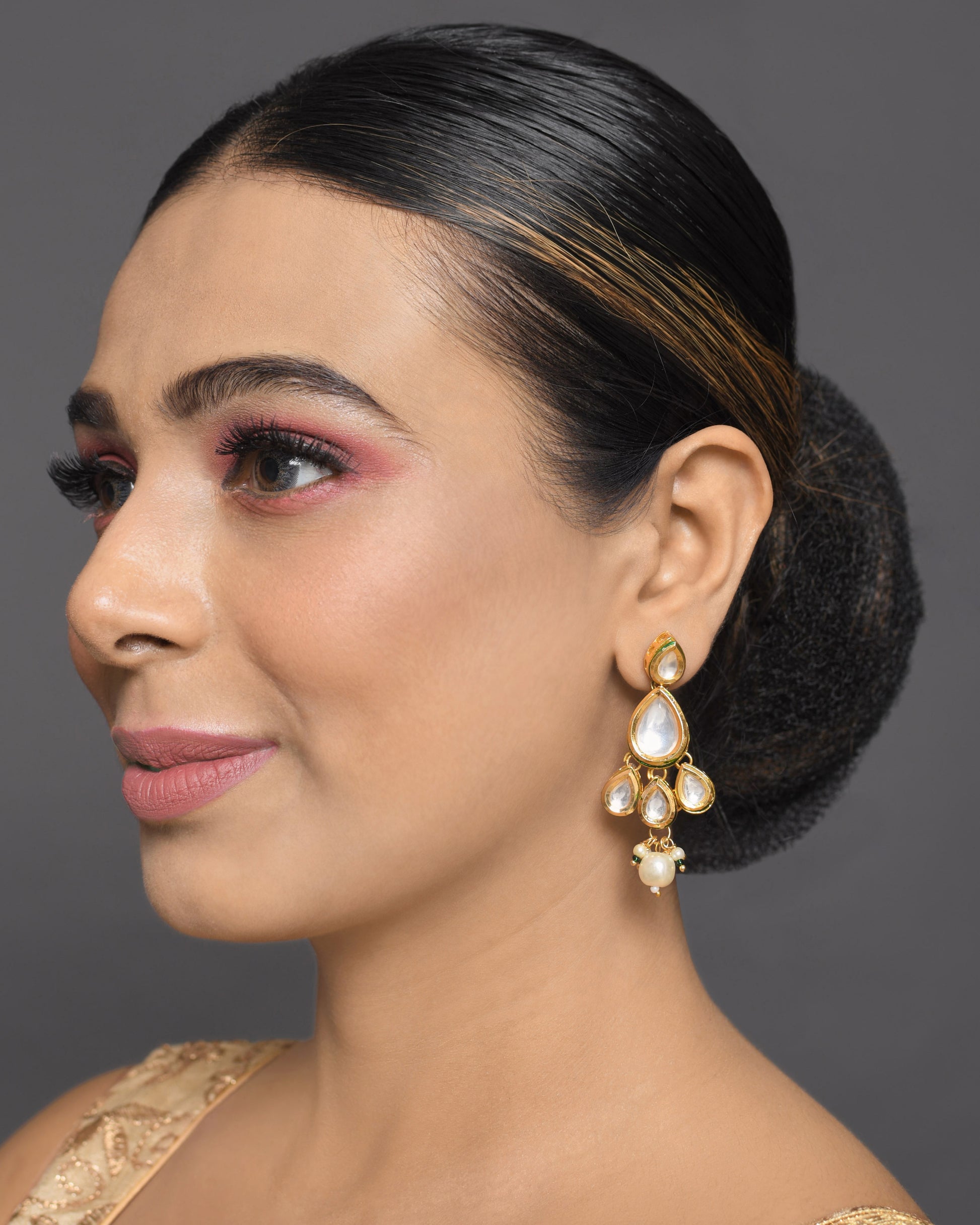Classic Kundan Teardrop Earrings with Pearl Drop