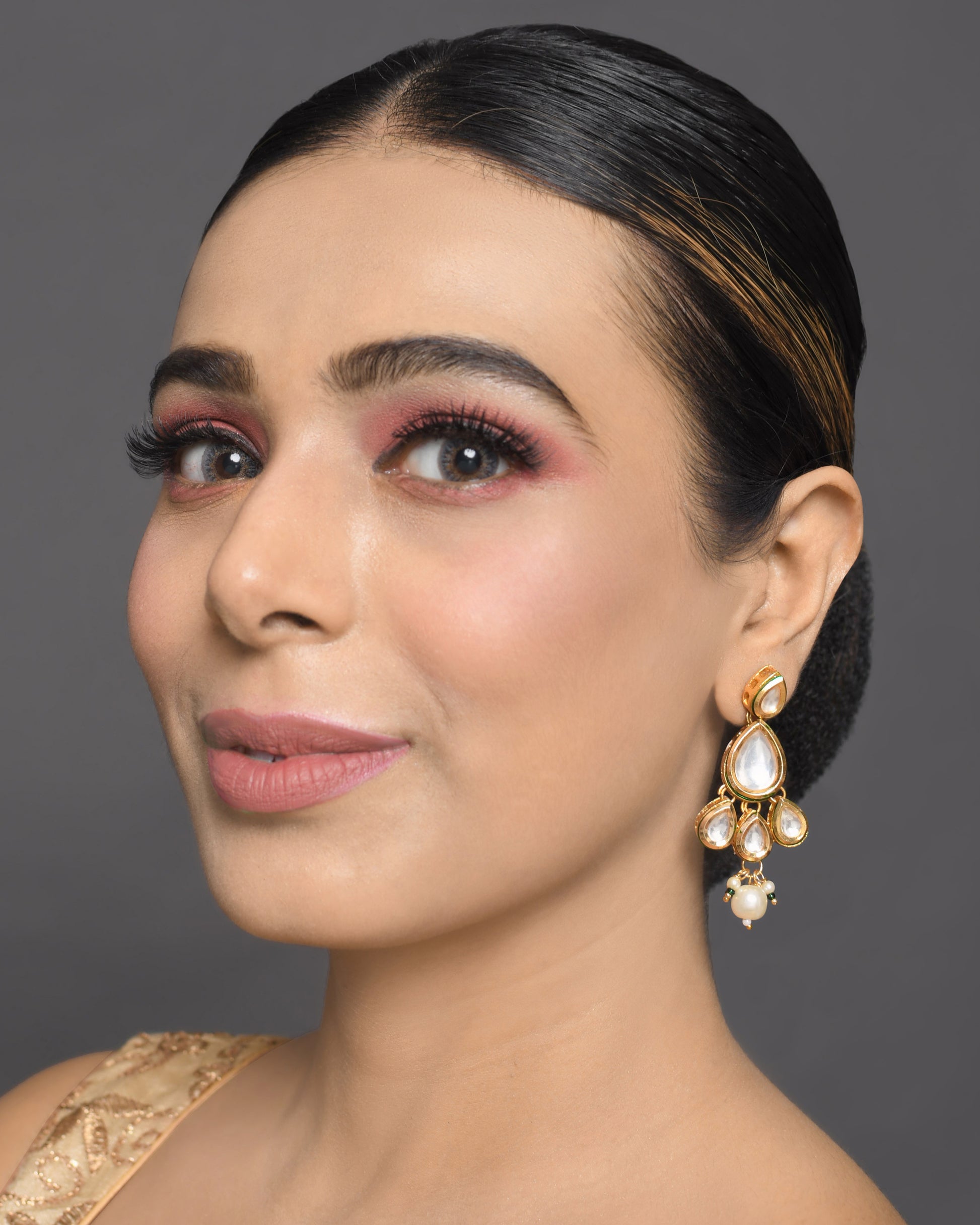 Classic Kundan Teardrop Earrings with Pearl Drop