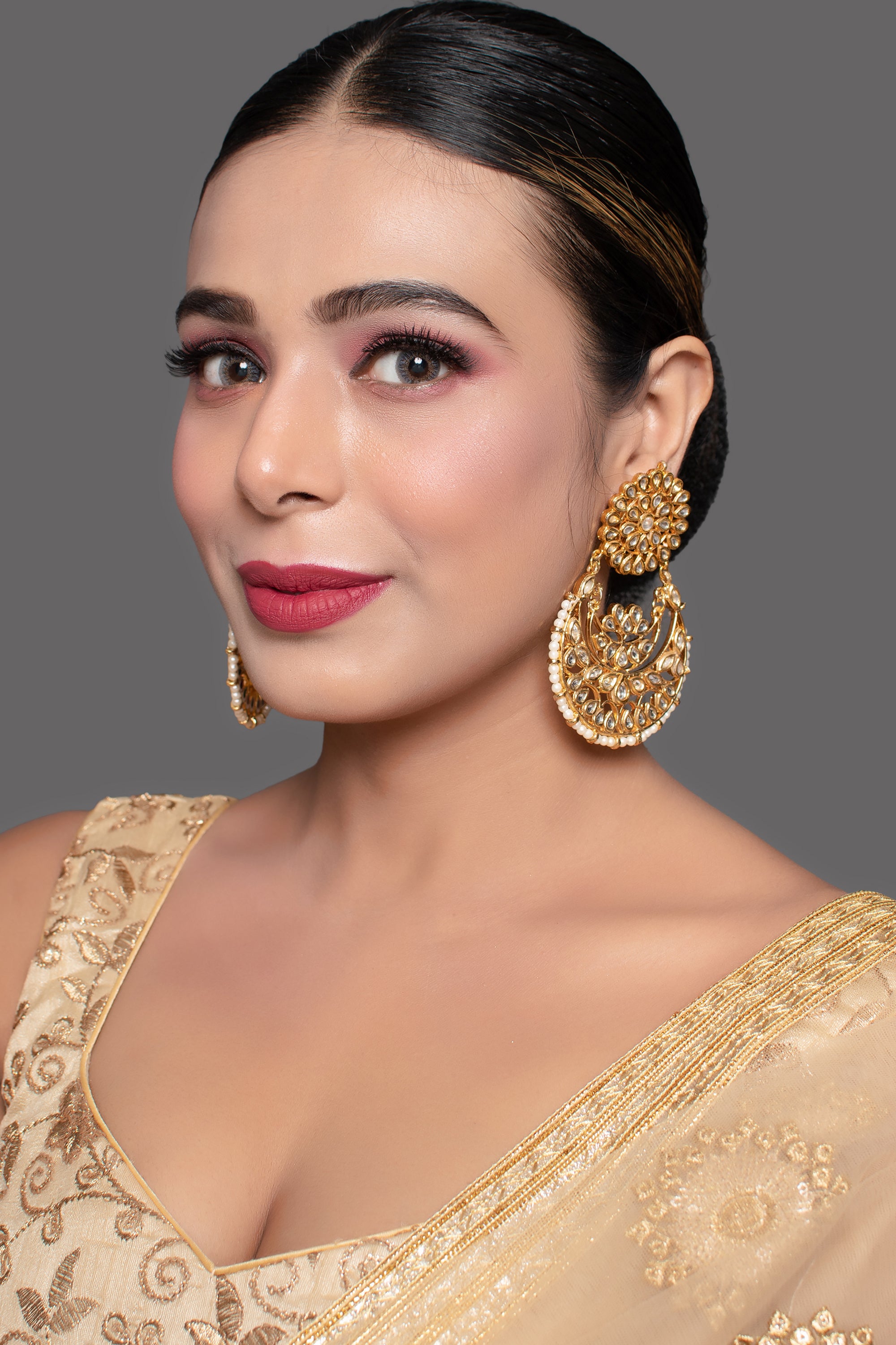 Kundan Chandbali Earrings with Pearl Drops