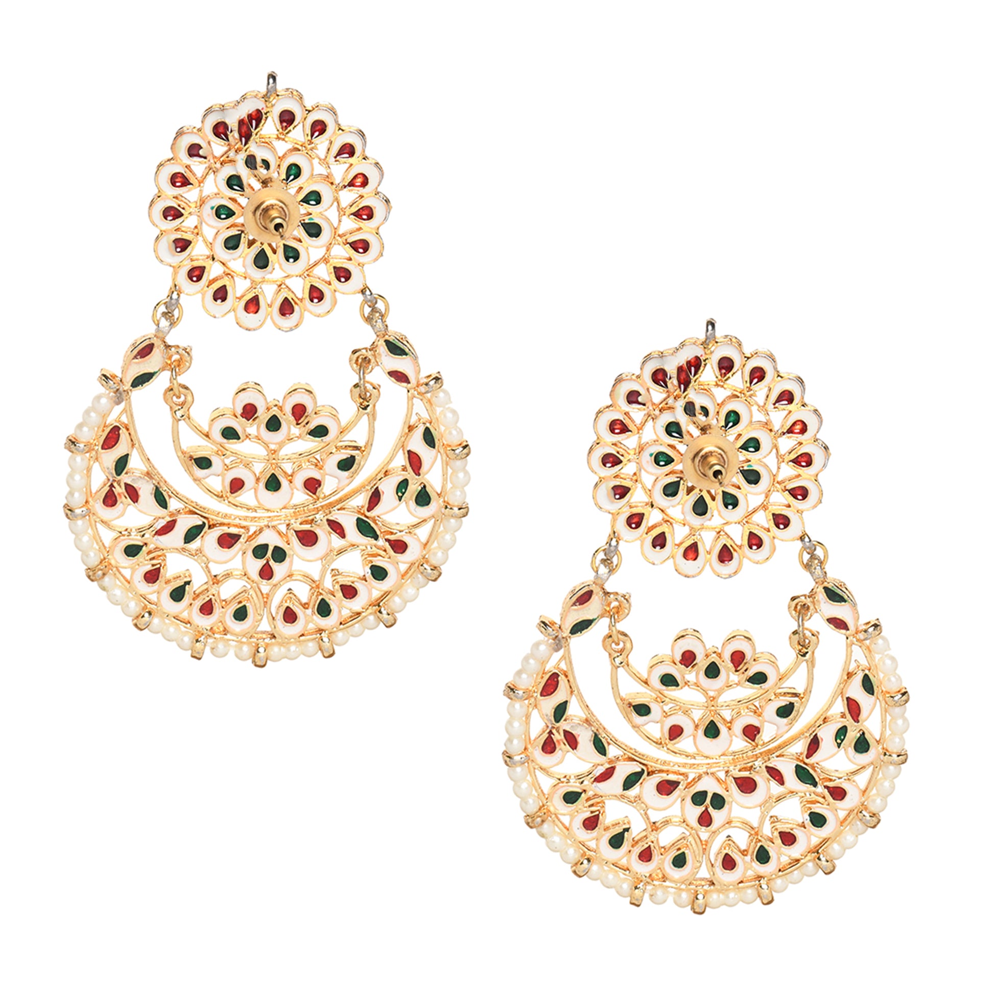 Kundan Chandbali Earrings with Pearl Drops