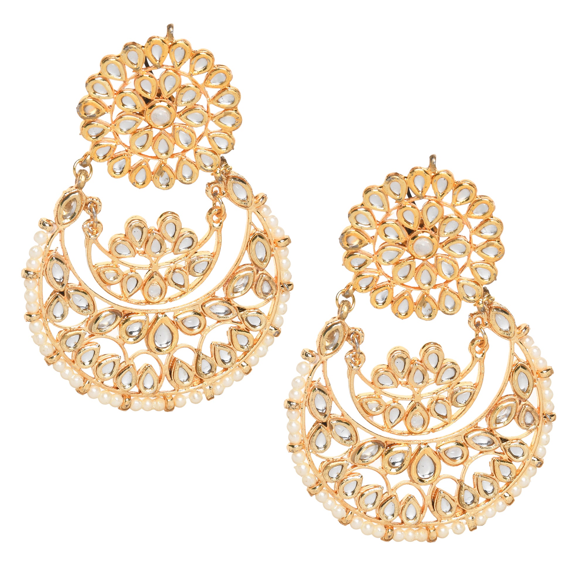 Kundan Chandbali Earrings with Pearl Drops