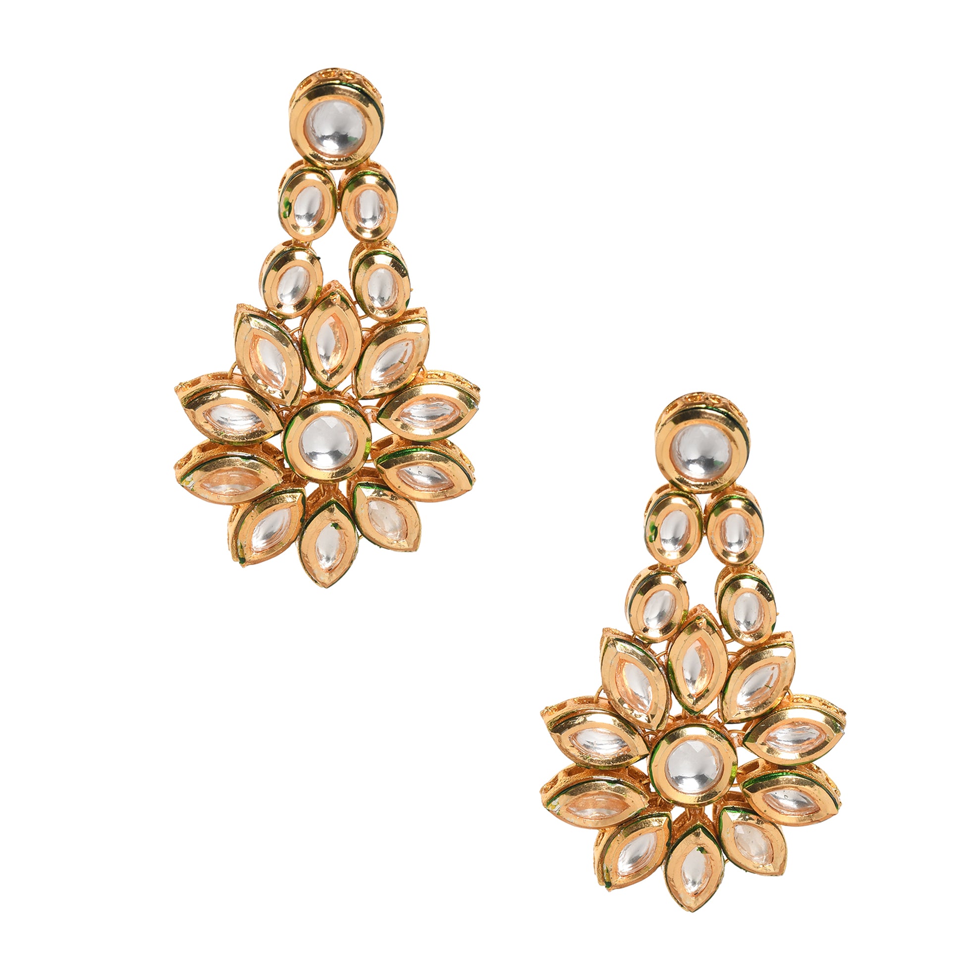 Gold toned Floral Kundan Earrings
