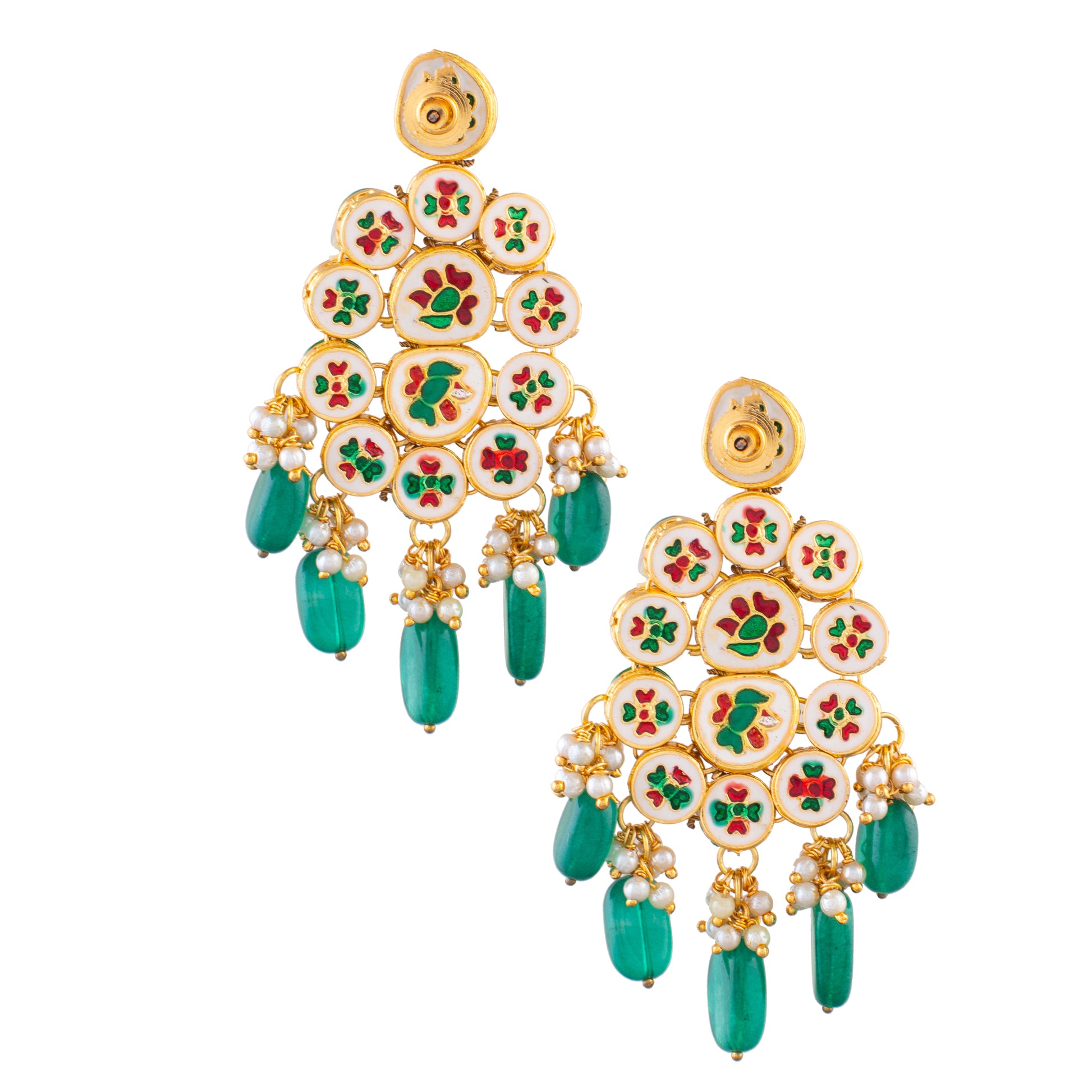 Handcrafted Kundan Dangler Earrings with Emerald Beads