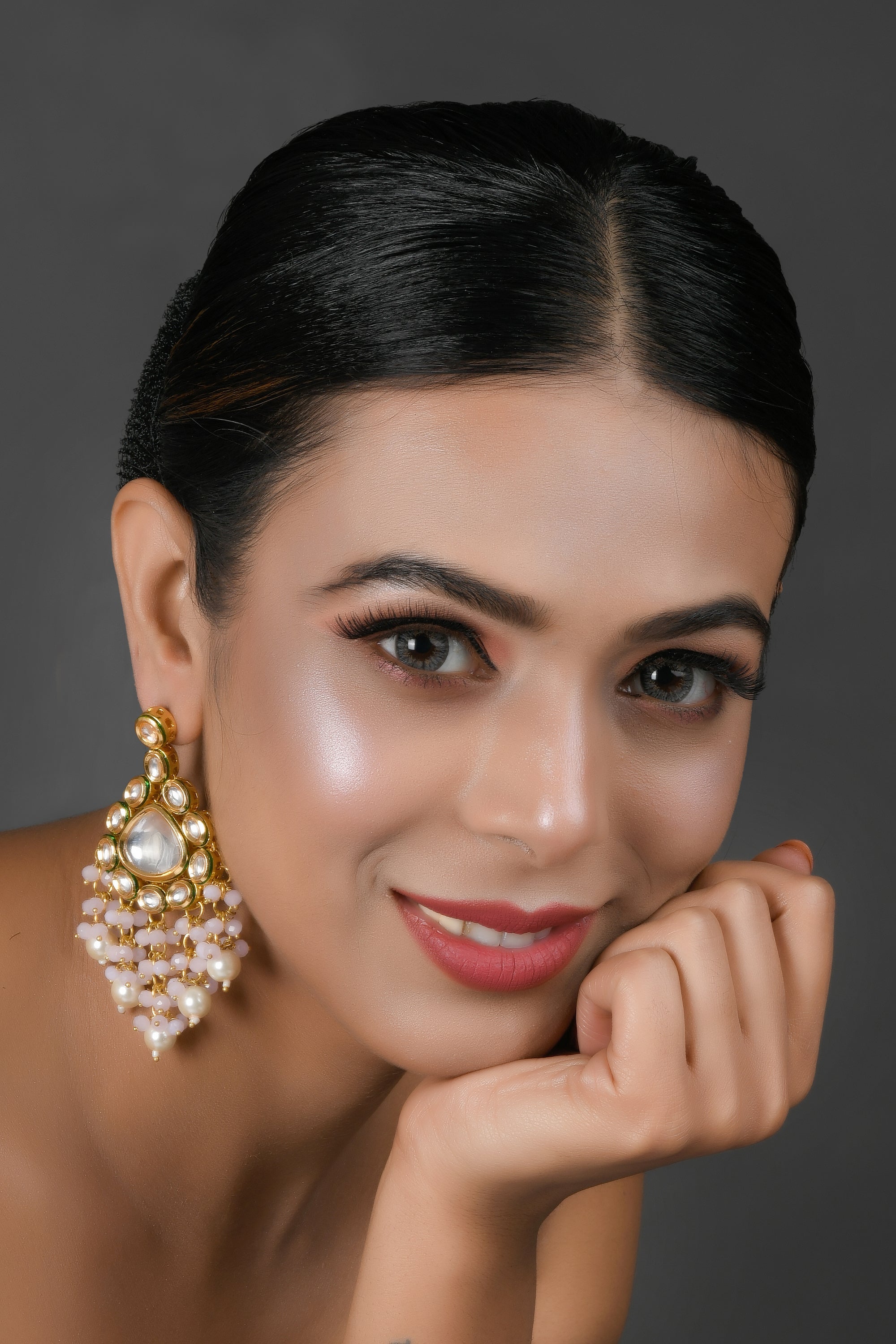 Handcrafted Kundan Drop Earrings with Pearl Bead Tassels