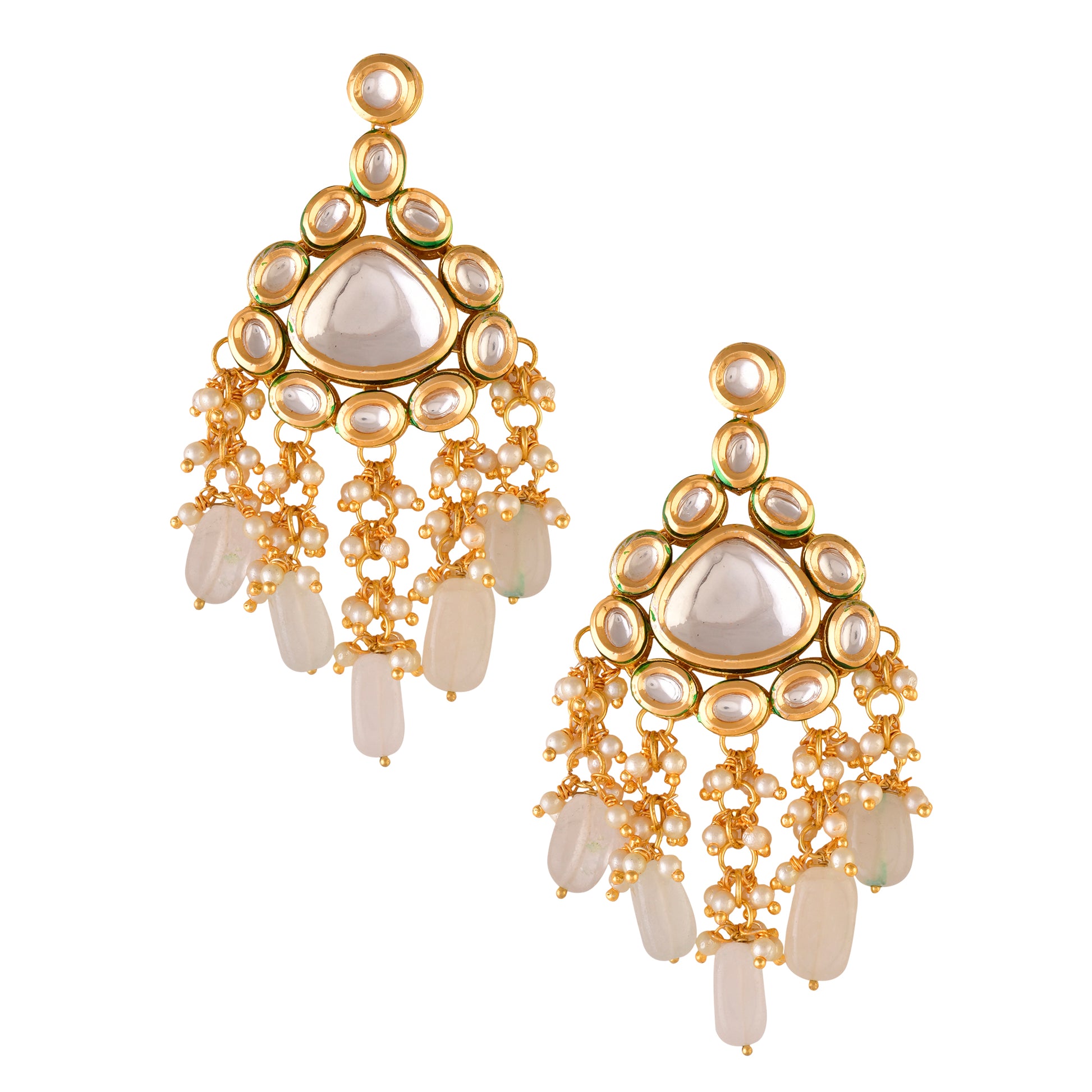 Handcrafted Kundan Earrings with Ivory Drop Beads