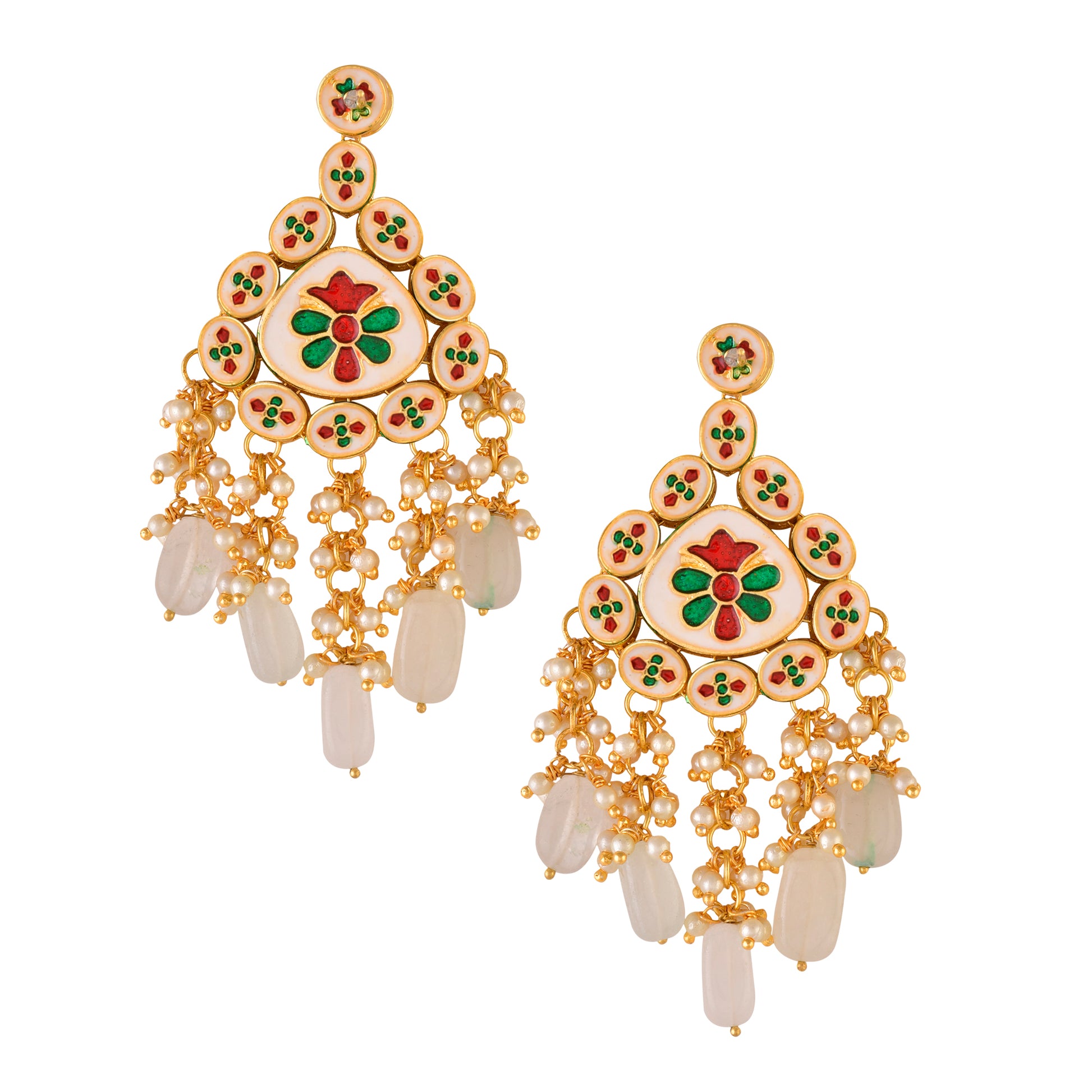 Handcrafted Kundan Earrings with Ivory Drop Beads