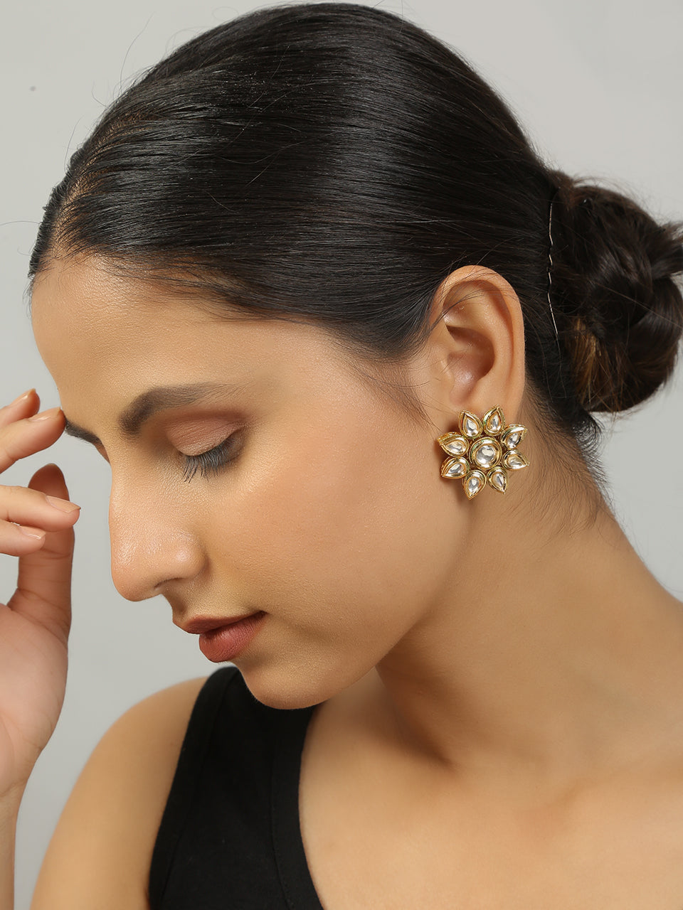 Handcrafted Kundan Floral Stud Earrings