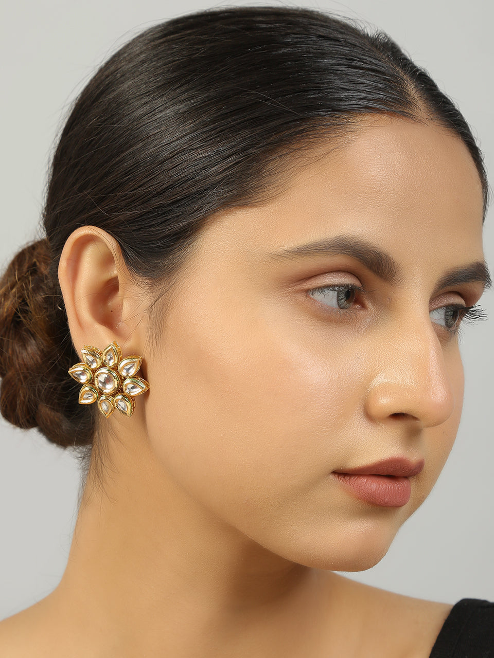Handcrafted Kundan Floral Stud Earrings