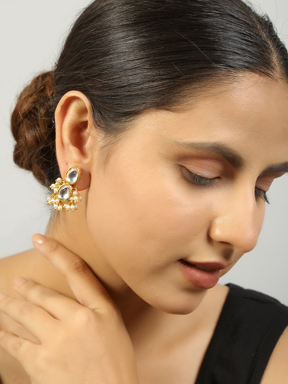 Handcrafted Kundan Stud Earrings with Pearls