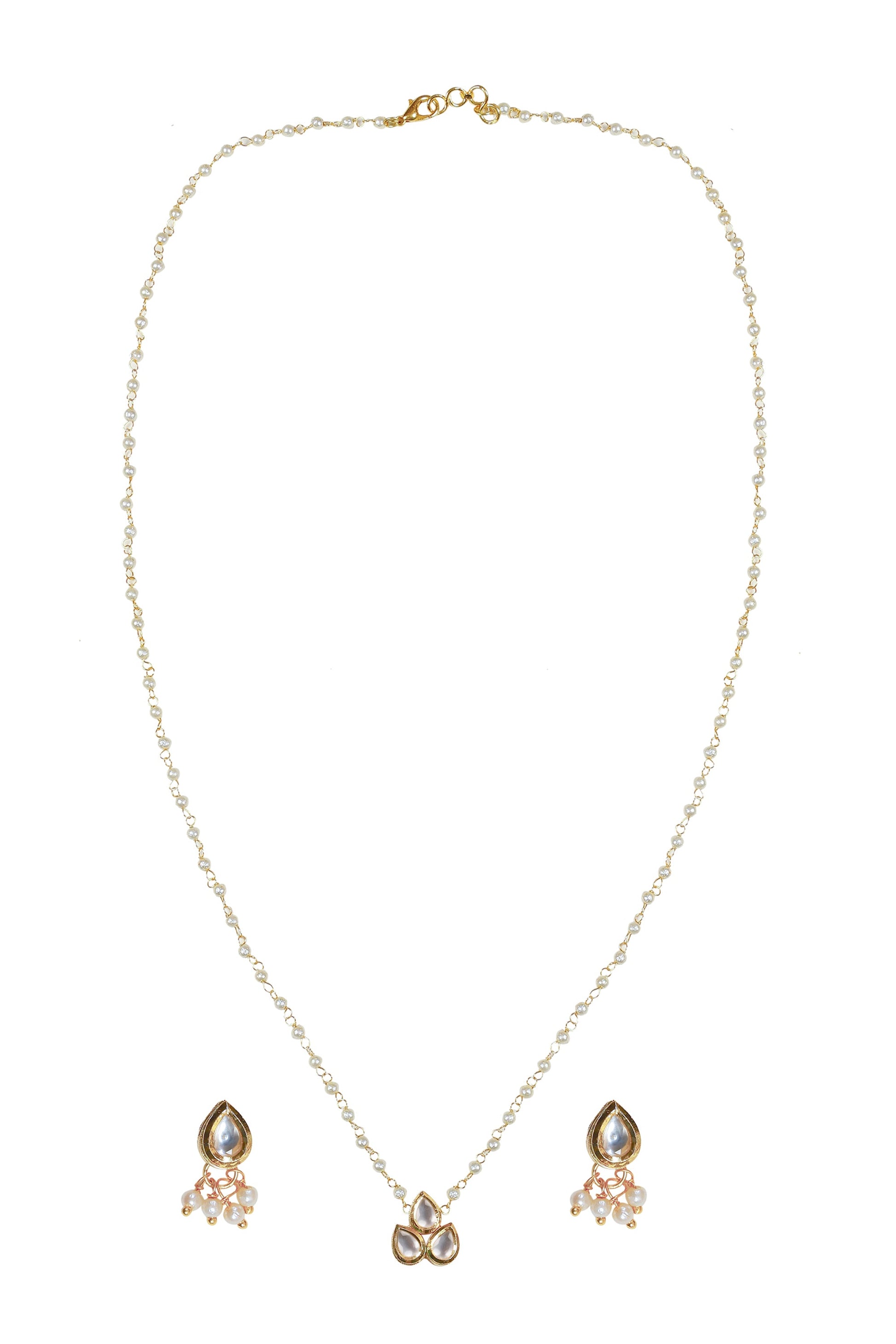 Tear Drops Kundan Necklace With Pearls