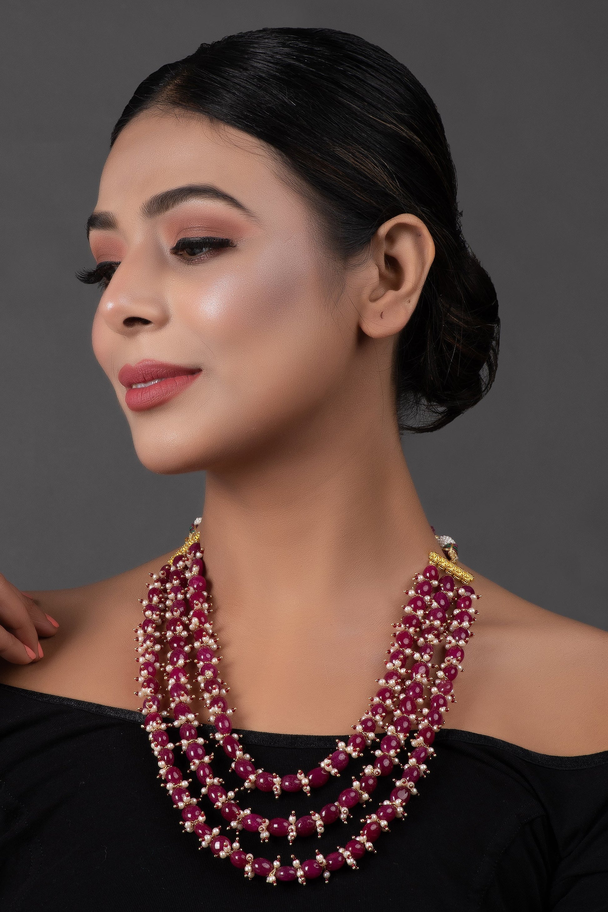 Ruby Beaded Necklace With Pearls