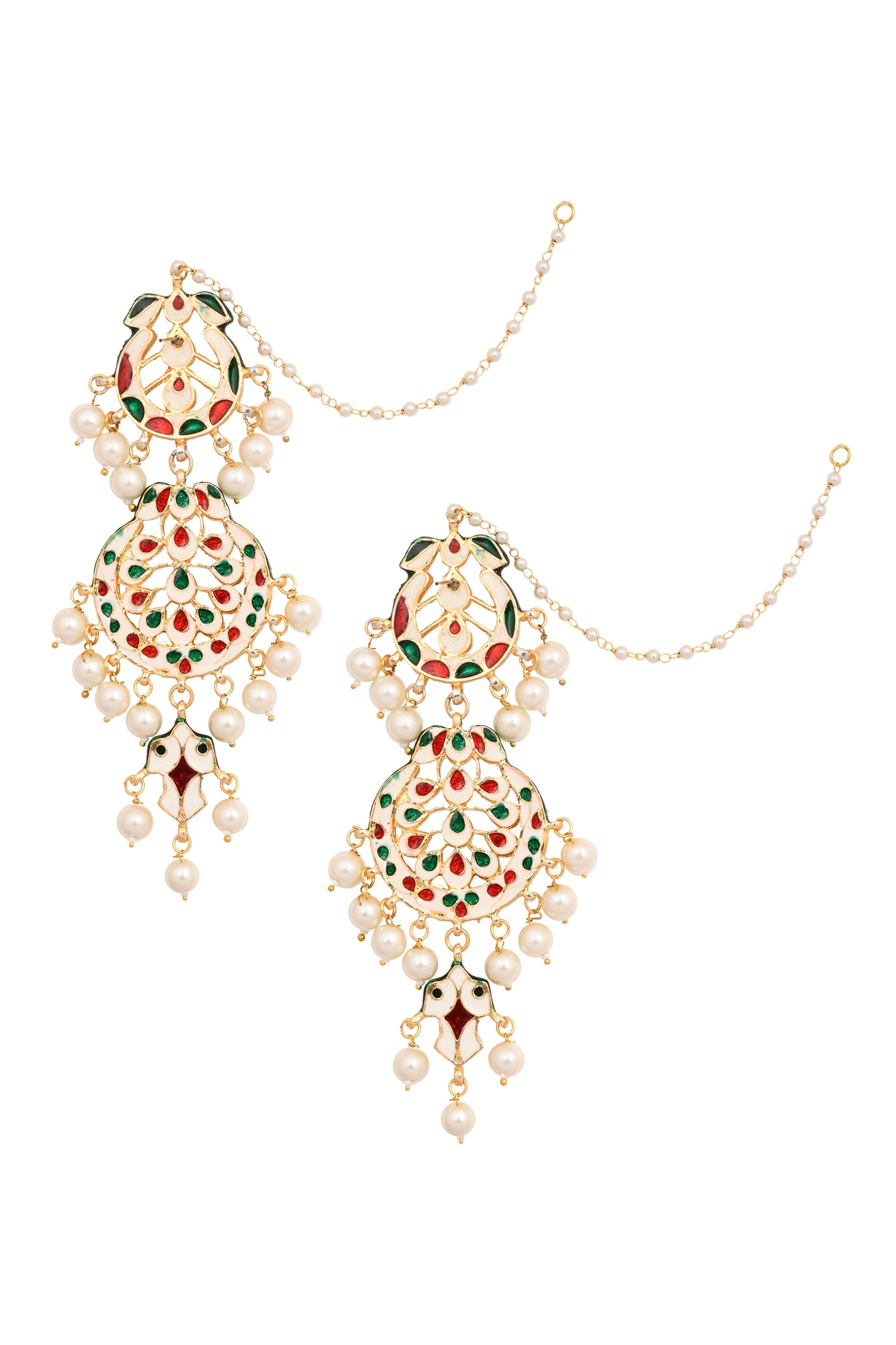 Green and White Pearl beaded Handcrafted Kundan earrings