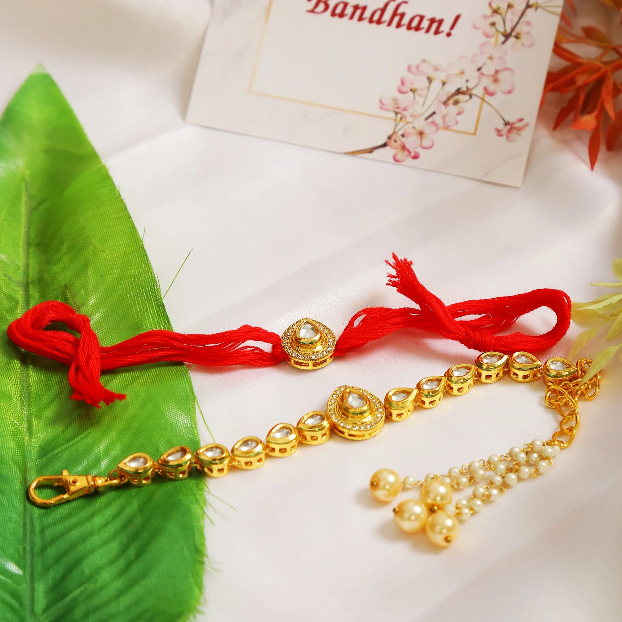 Kundan floral rakhi -Set of 2