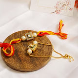 Set of 2 - Gold-Toned Kundan Embellished rakhi & lumba set