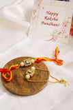 Set of 2 - Gold-Toned Kundan Embellished rakhi & lumba set