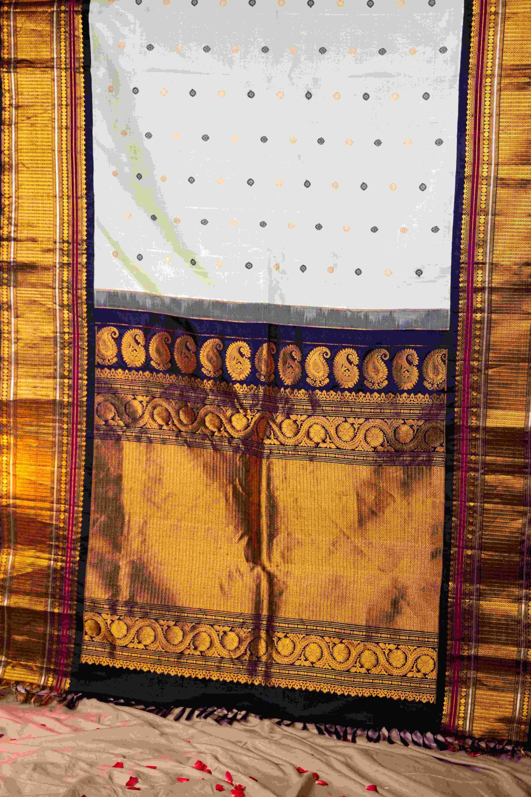 Powder Blue Gadwal Mysore Silk Saree Symmetrical Heavy Border