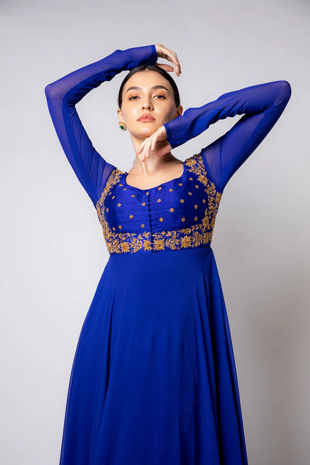 Regal Royal Blue Raw Silk Georgette Zardosi Anarkali Gown