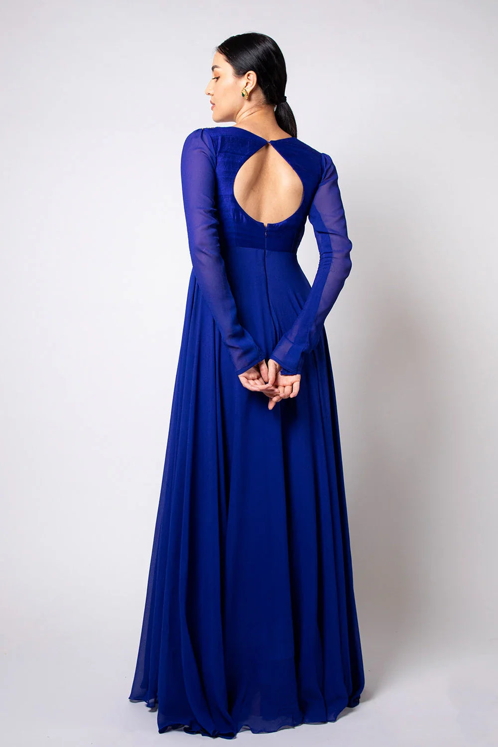 Regal Royal Blue Raw Silk Georgette Zardosi Anarkali Gown