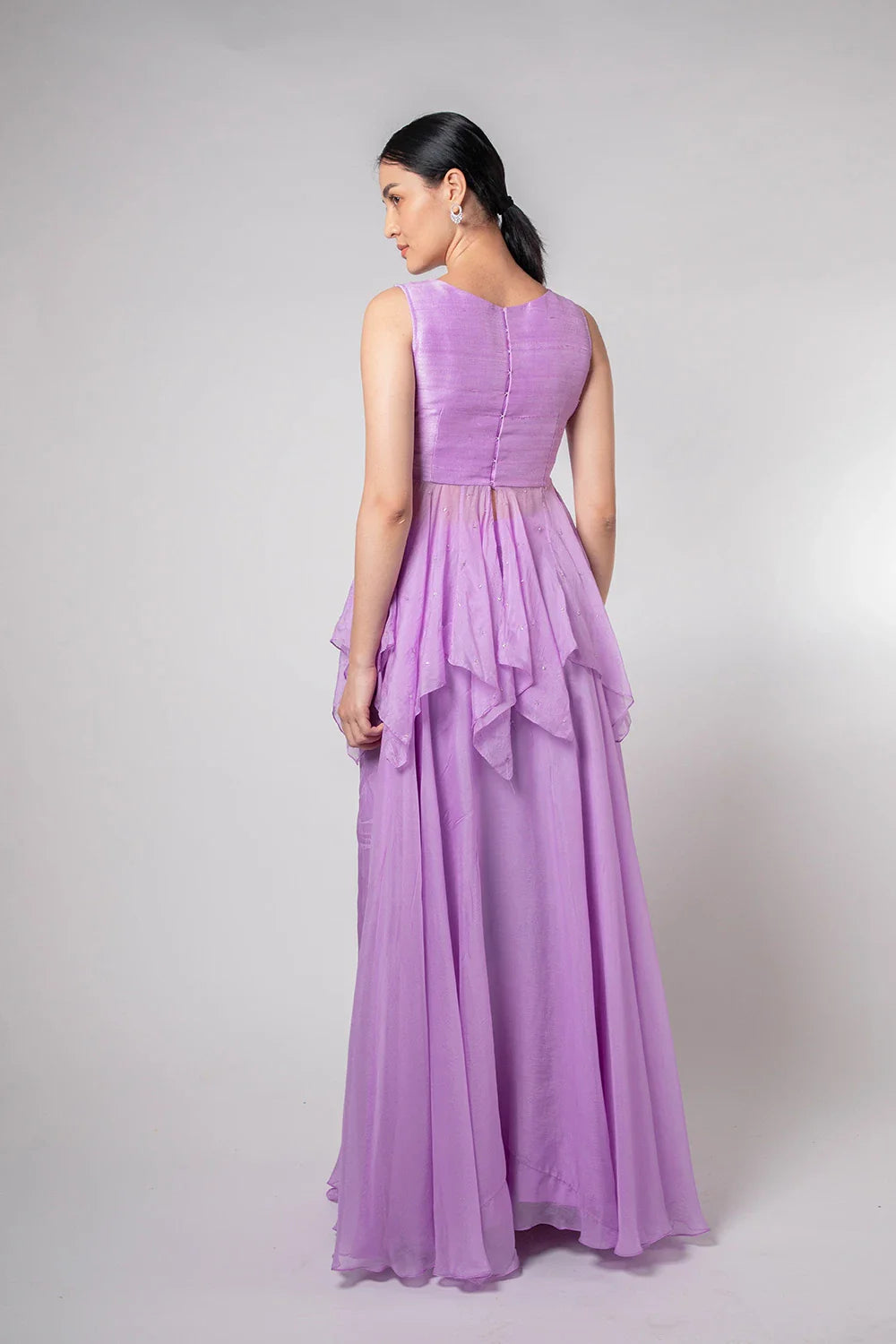 Stunning Purple Lavender Raw Silk Organza Peplum Lehenga Sequin