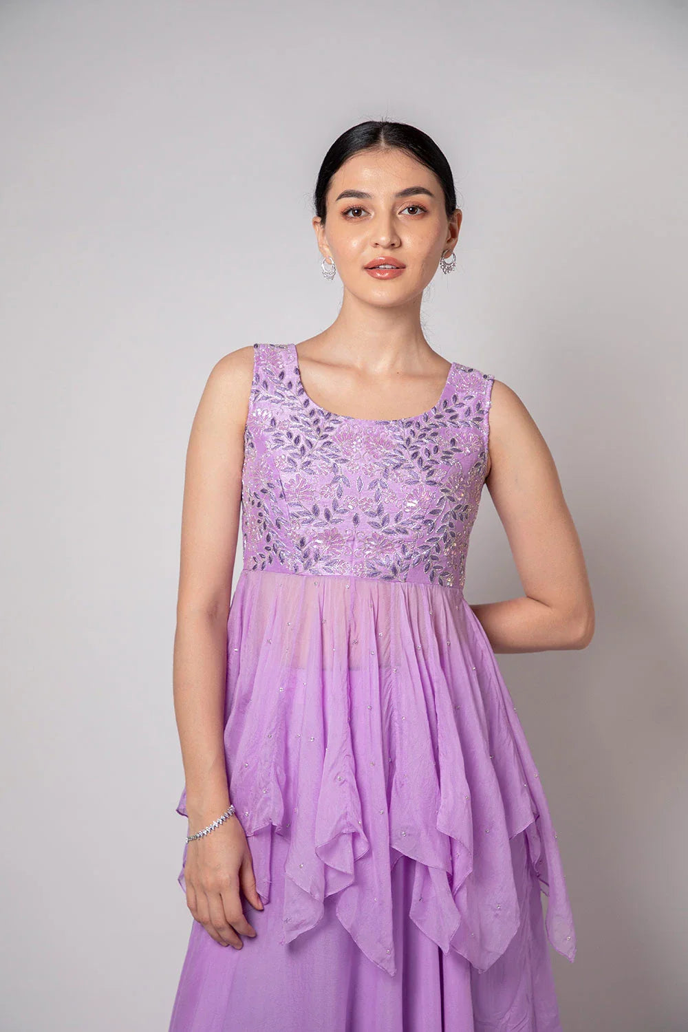 Stunning Purple Lavender Raw Silk Organza Peplum Lehenga Sequin