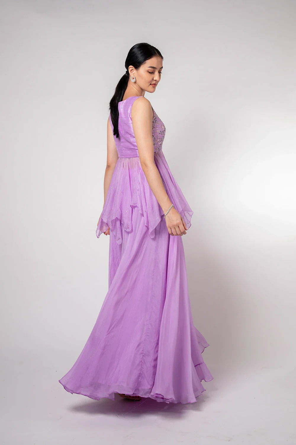 Stunning Purple Lavender Raw Silk Organza Peplum Lehenga Sequin