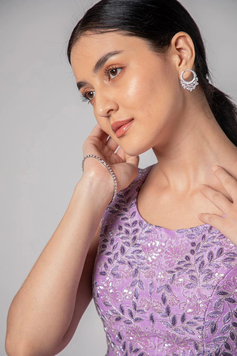 Stunning Purple Lavender Raw Silk Organza Peplum Lehenga Sequin