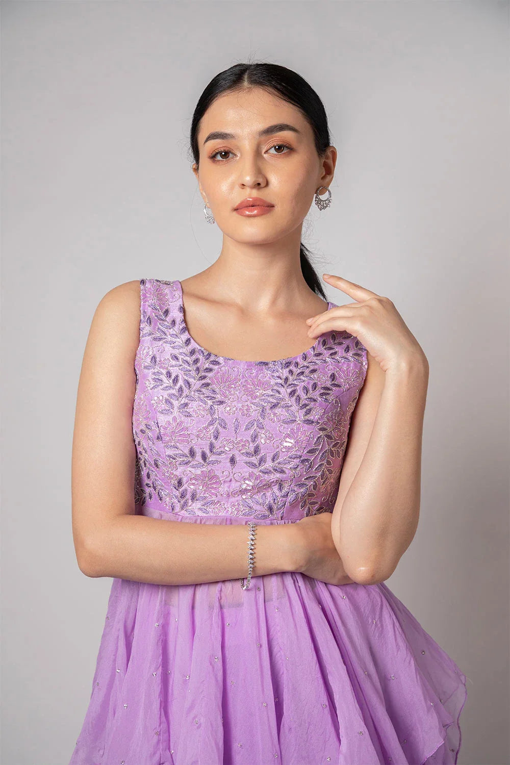 Stunning Purple Lavender Raw Silk Organza Peplum Lehenga Sequin
