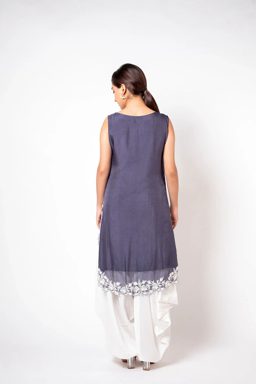 Elegant Grey Organza Cape Top with Cutdana & Pothework