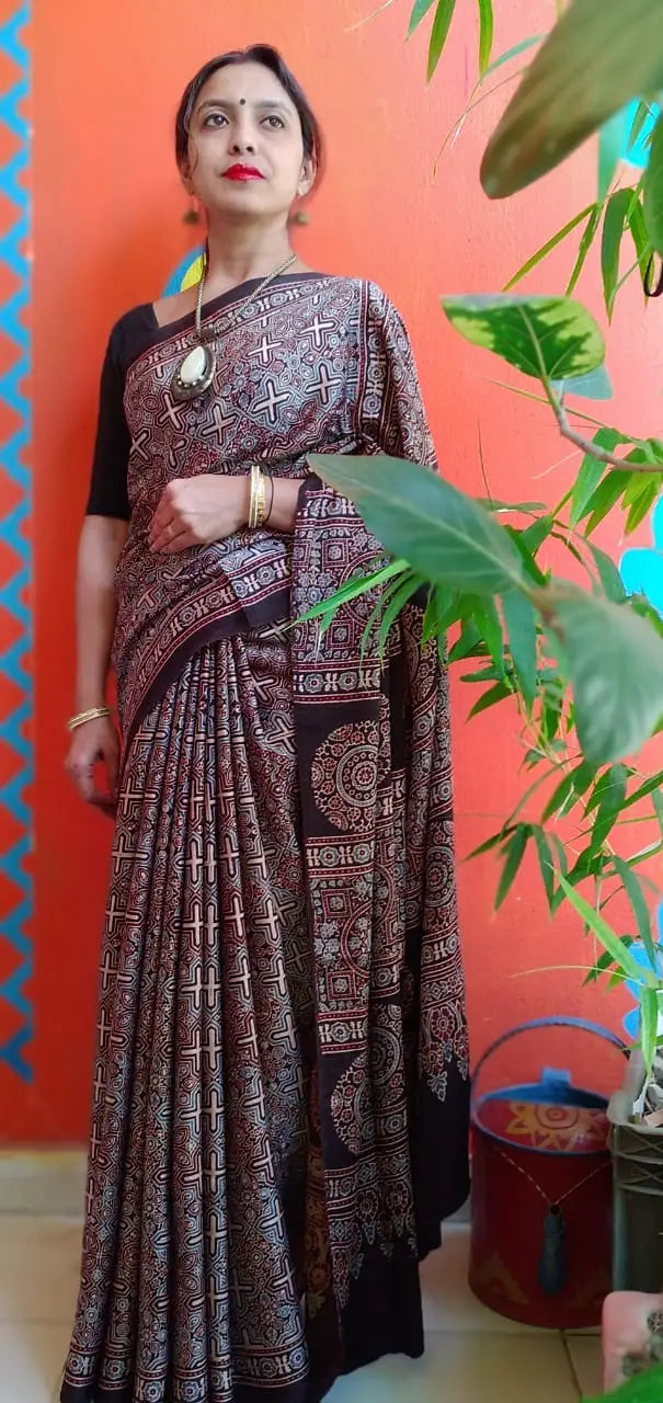 Blue Black Red Kora Silk Cotton Lambani Tribal Embroidery Saree Nature