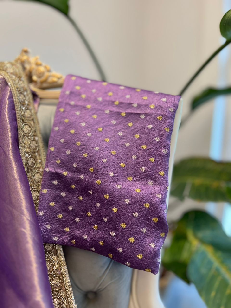 Lavender Handloom Tissue Silk Saree with Handwork Borders - Raw Silk Blouse