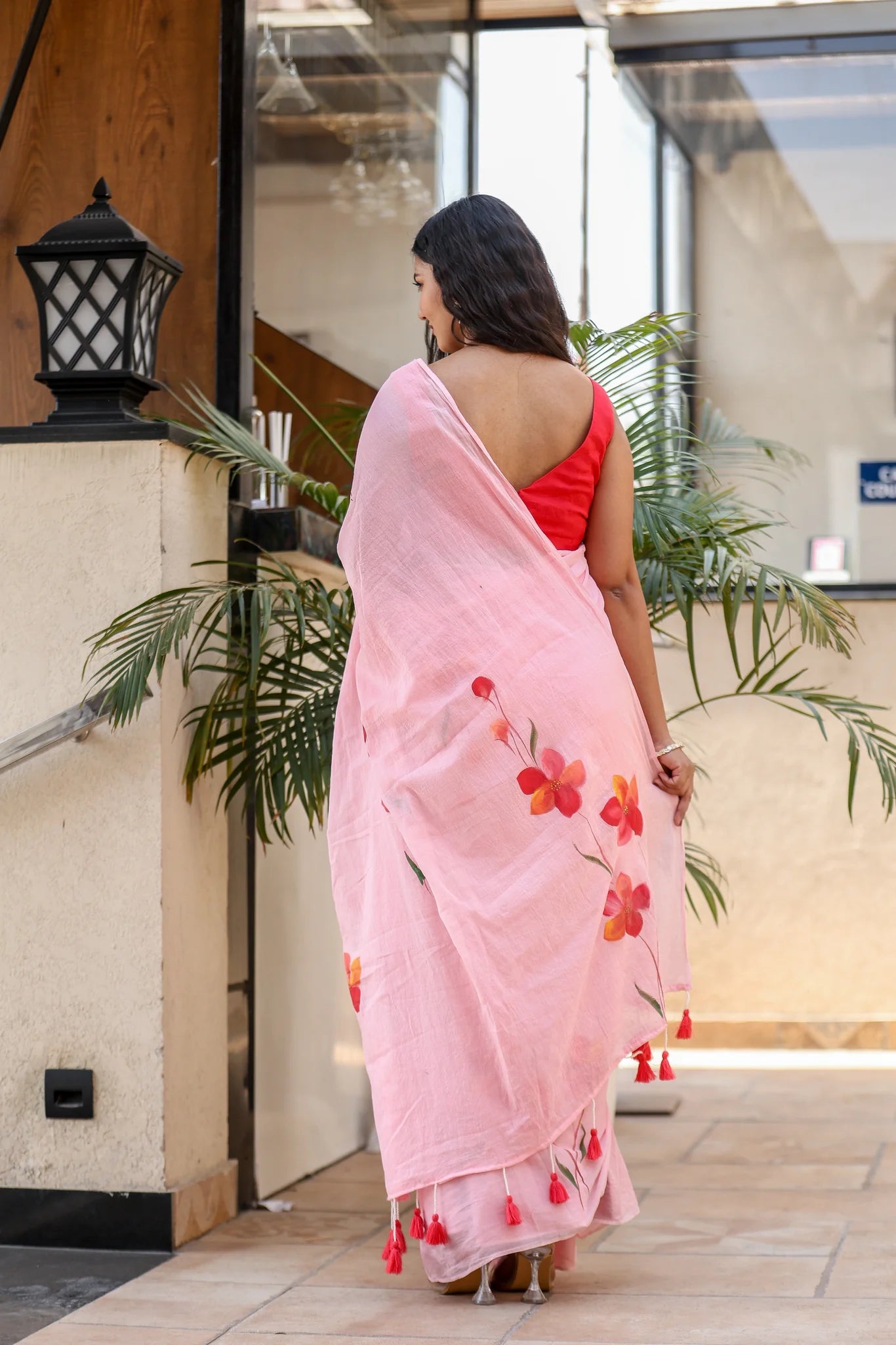 Bloom Rush (Handpainted Pink Malmal Saree)