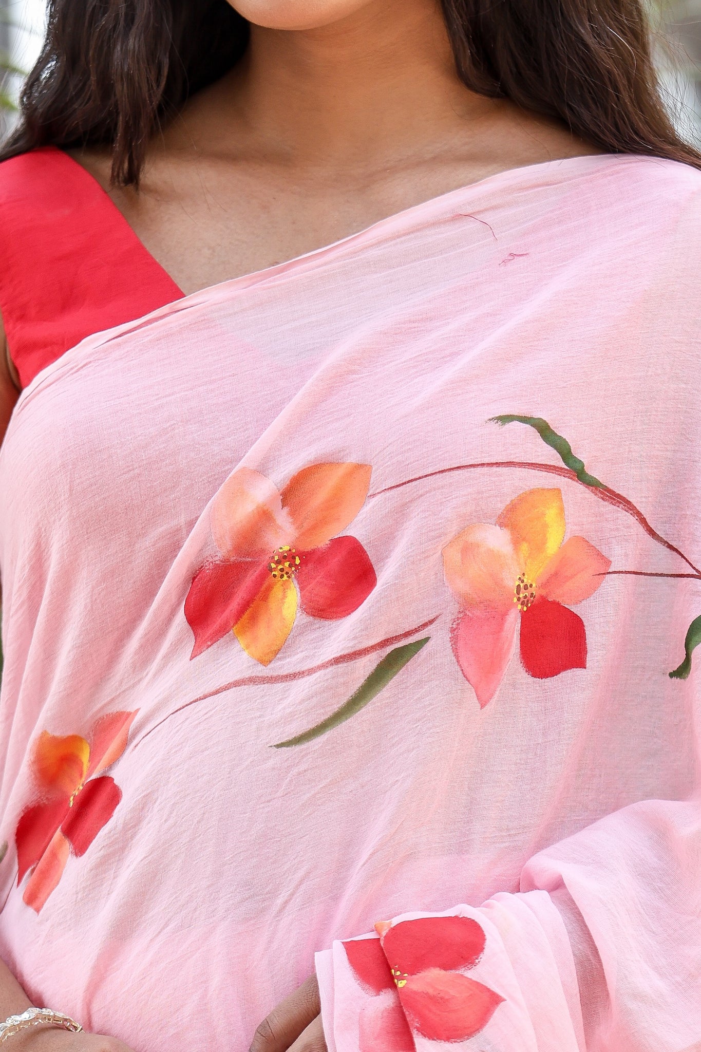 Bloom Rush (Handpainted Pink Malmal Saree)