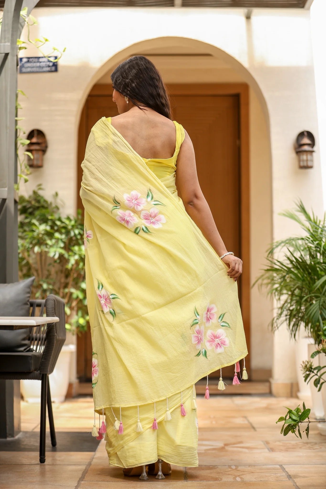 Delicate Yellow Malmal Cotton Handpainted Floral Saree - Sunlit Blossom