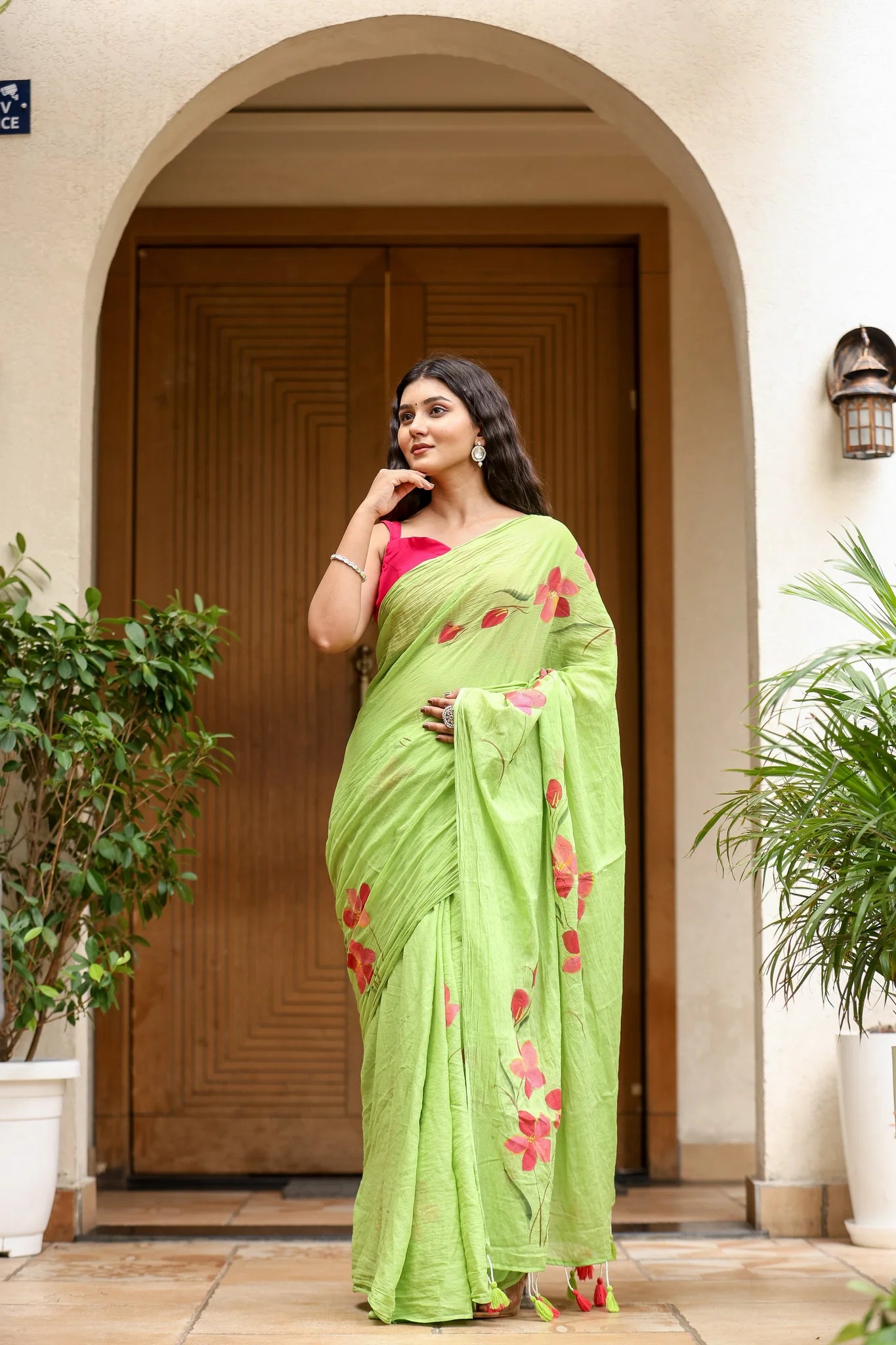 Lime Bloom (Handpainted Green Malmal Saree)