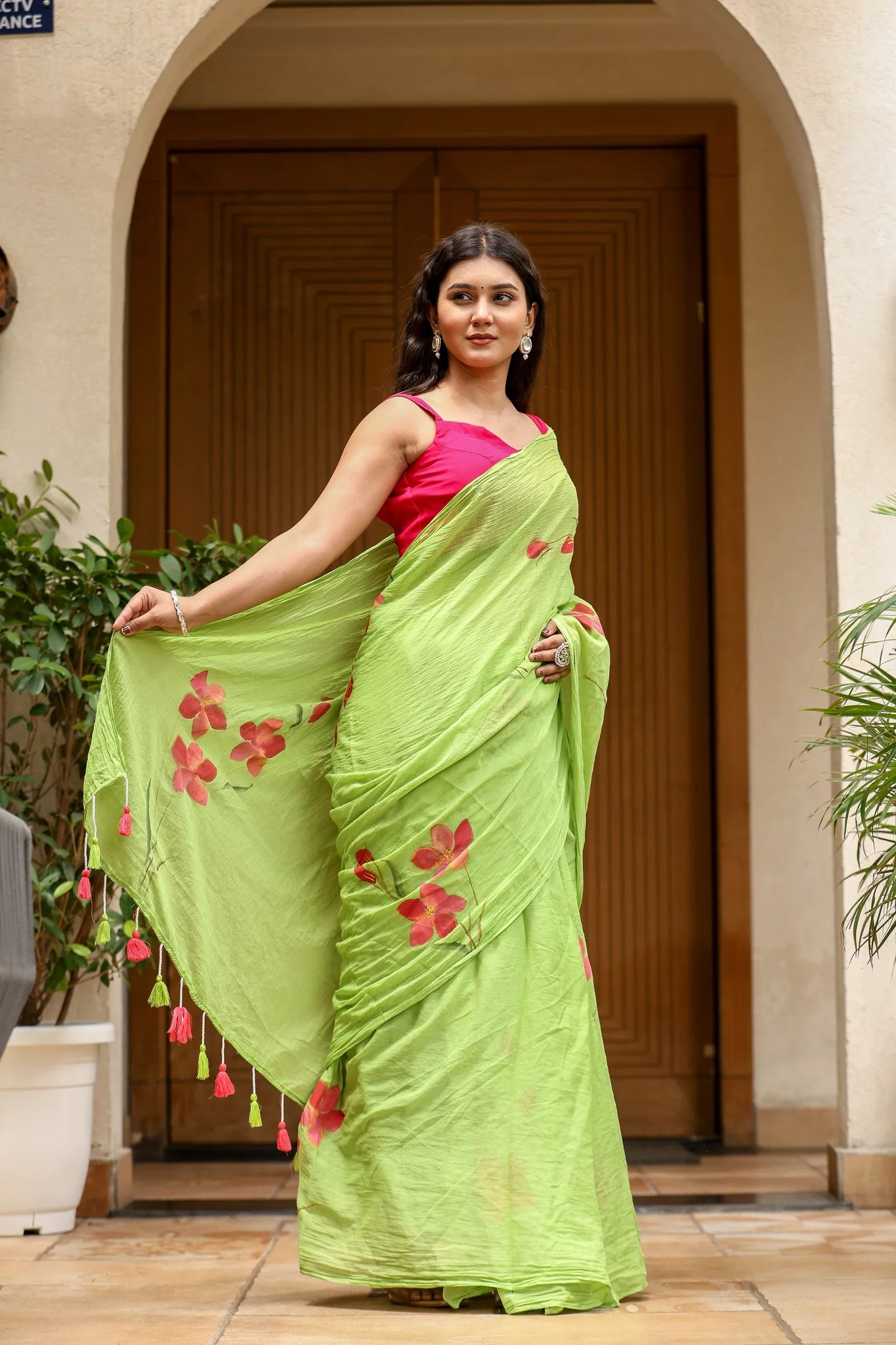 Lime Bloom (Handpainted Green Malmal Saree)