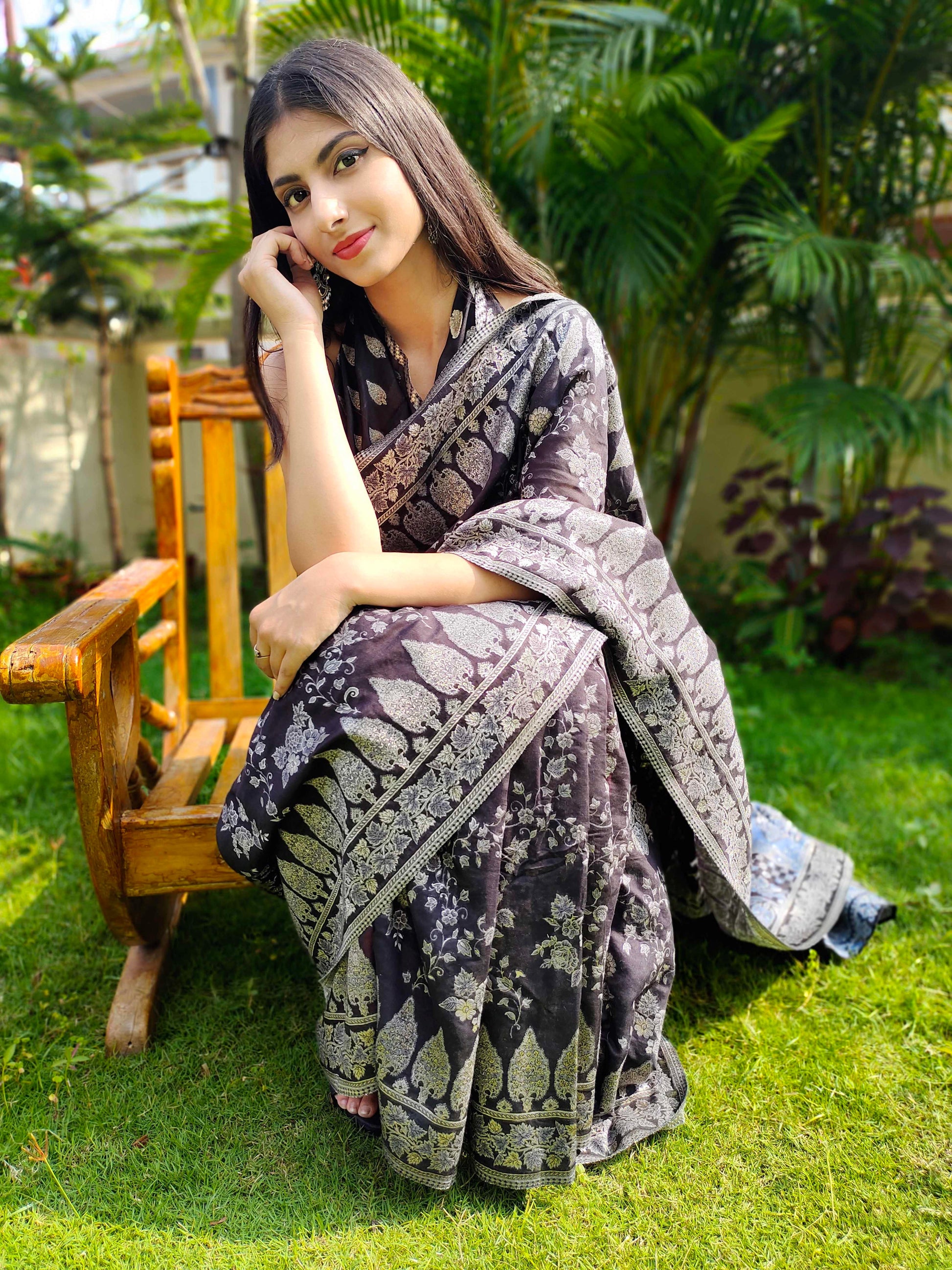 Black Cotton Silk Saree Kaani Weave Handwoven Art