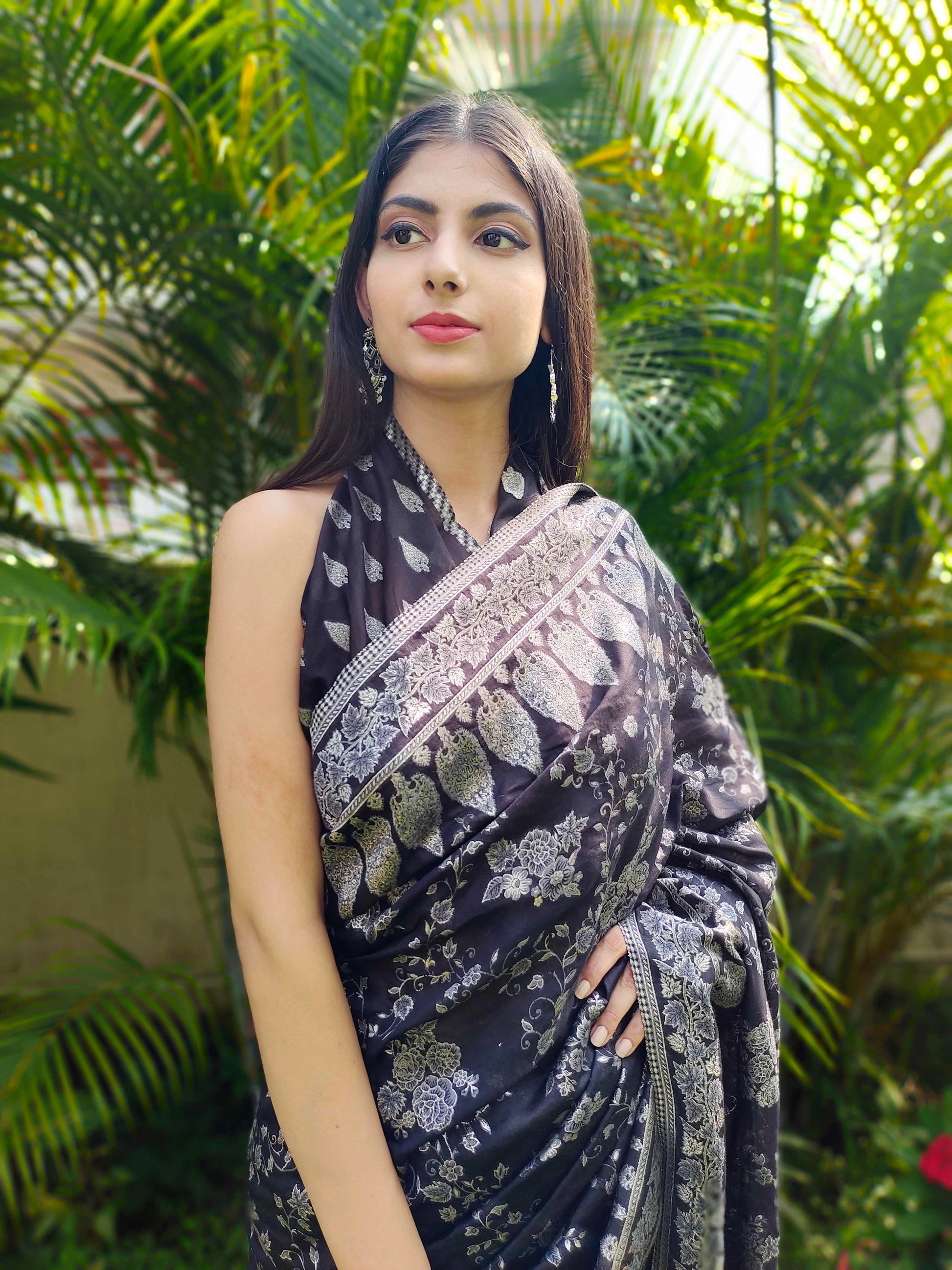 Black Cotton Silk Saree Kaani Weave Handwoven Art