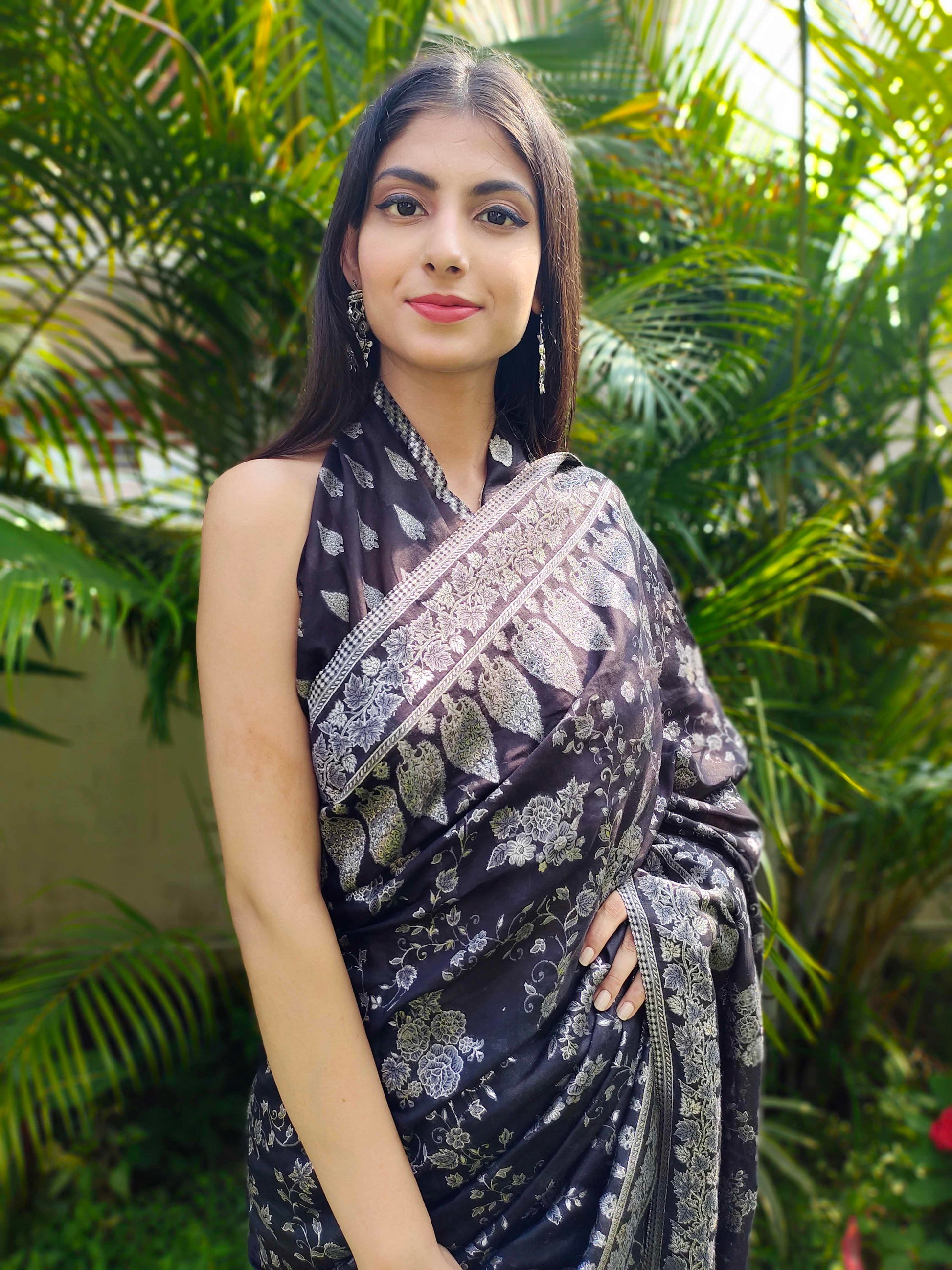 Black Cotton Silk Saree Kaani Weave Handwoven Art