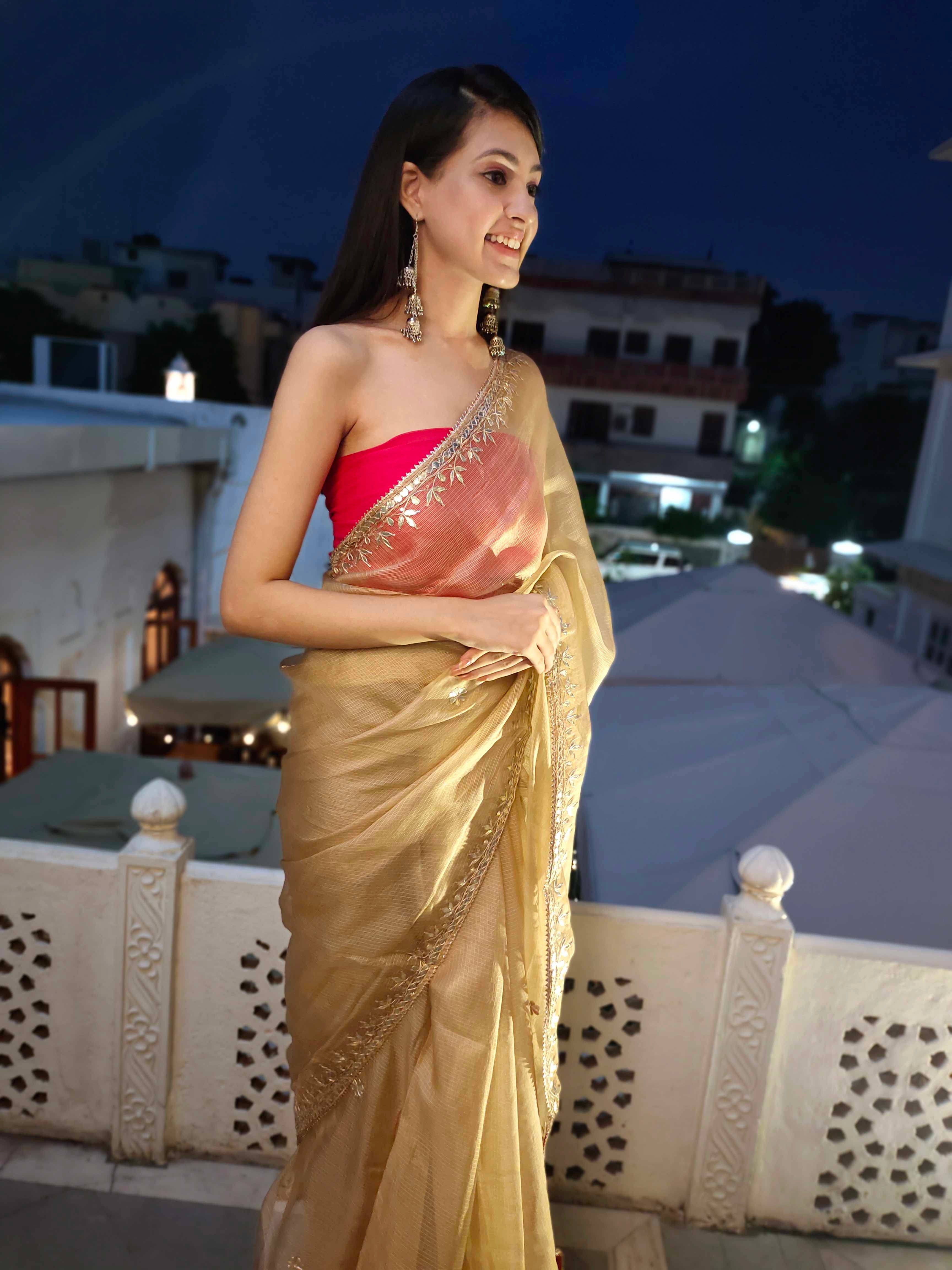 Exquisite Yellow Topaz Kota Silk Saree with Gota Border