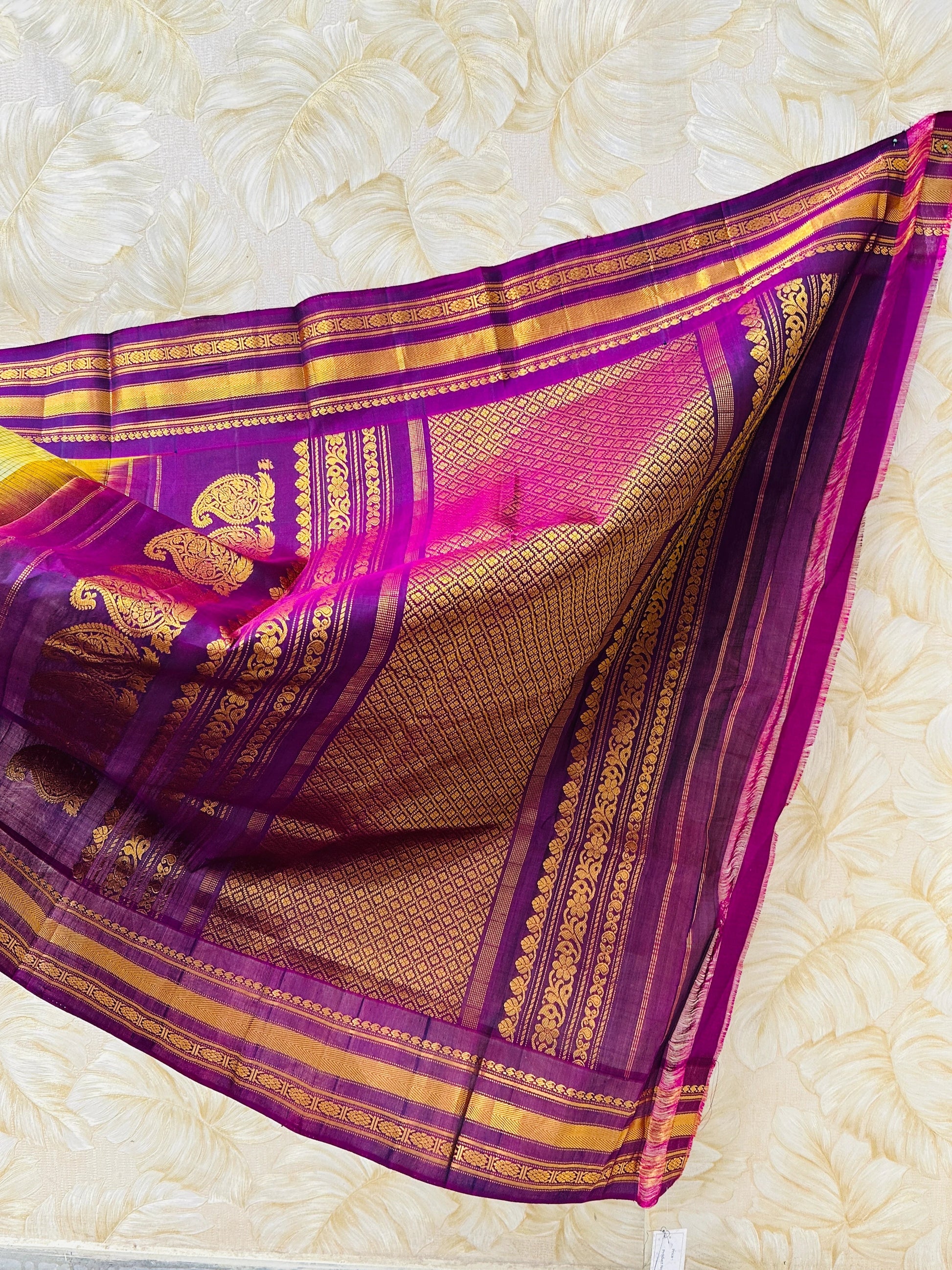 Stunning Green Mehendi Checkered Gadwal Pattu Saree Gold Zari