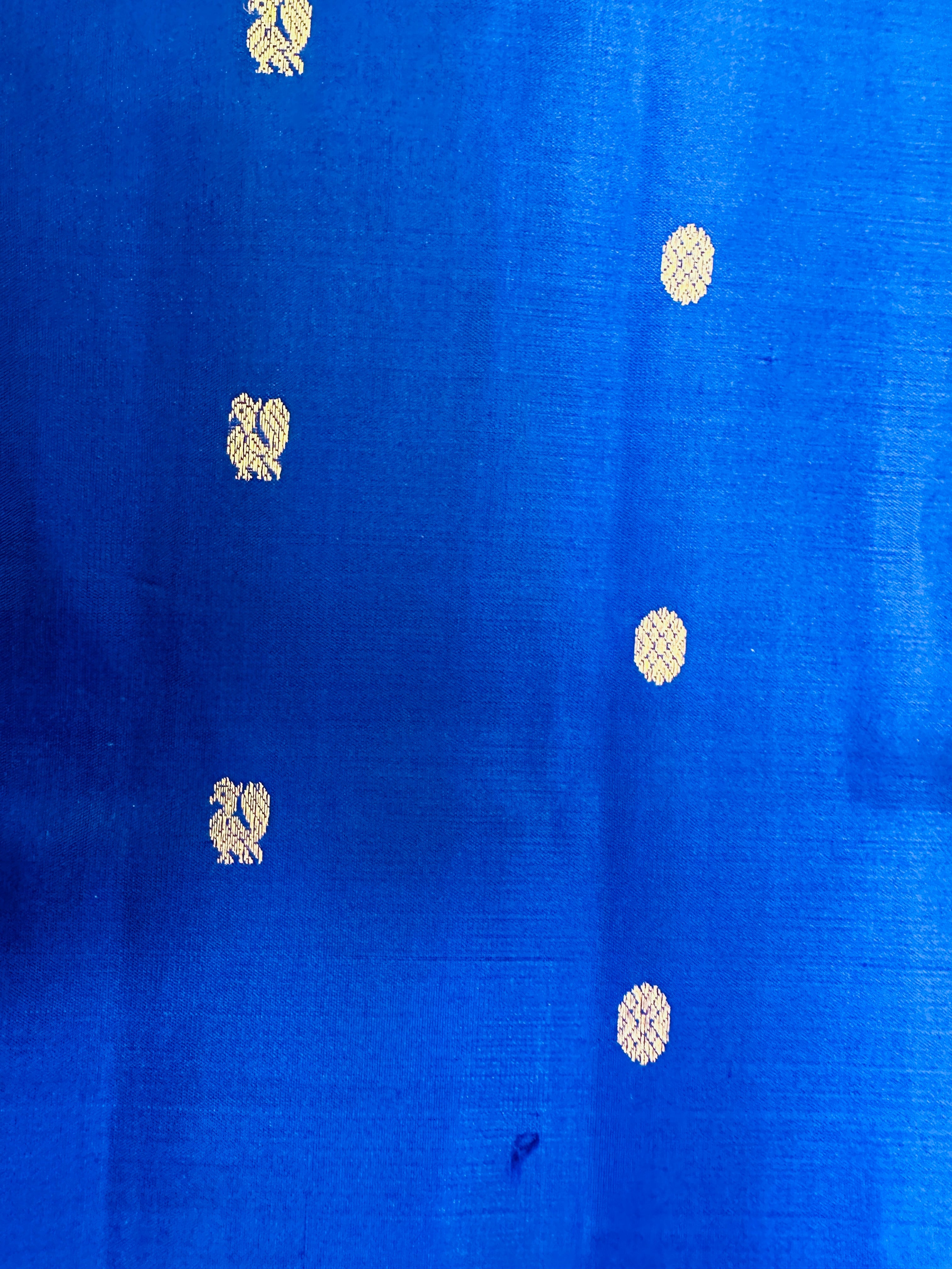 Striking Blue Midnight Gadwal Pattu Saree Gold Zari Nature Inspired